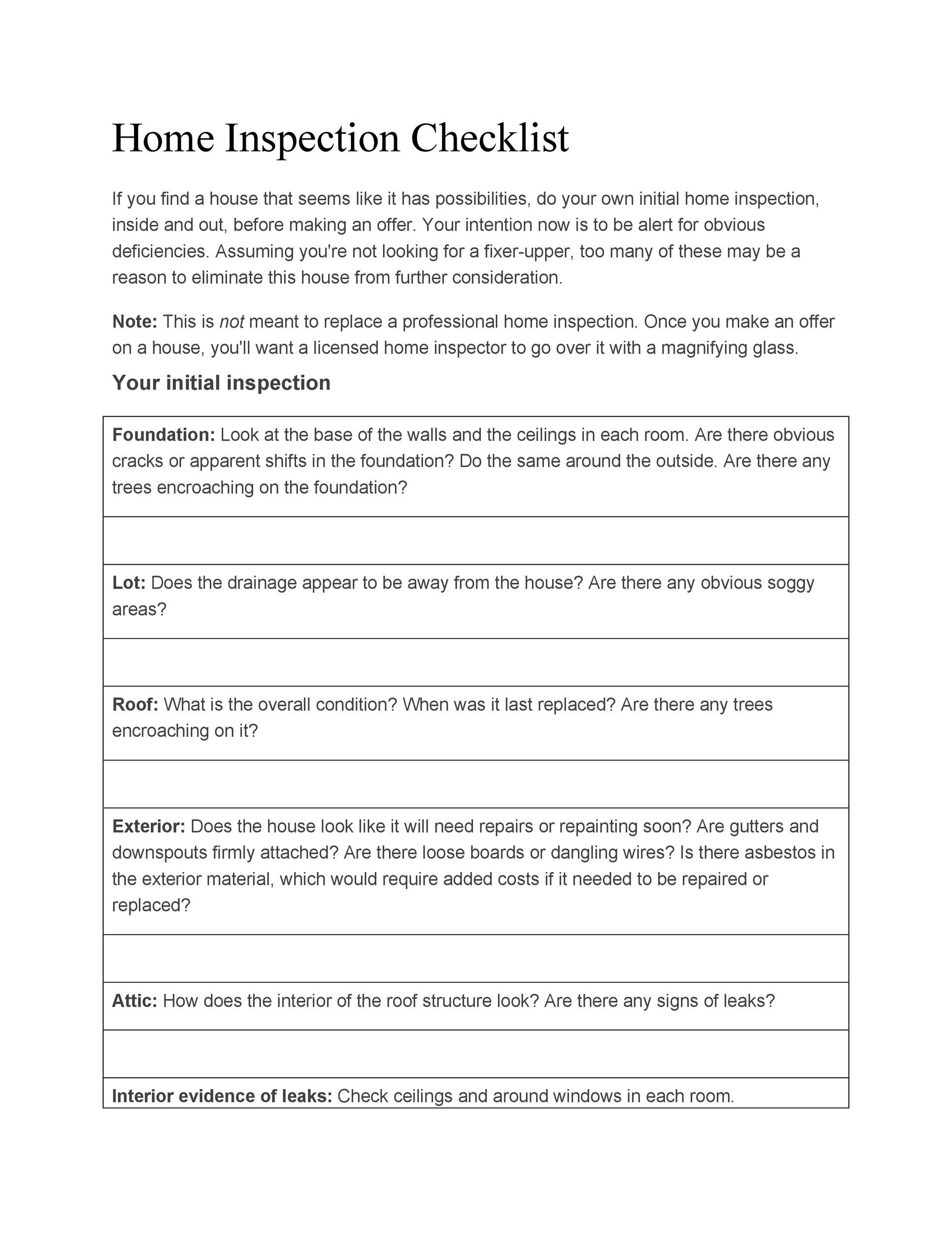 20+ Printable Home Inspection Checklists (Word, PDF) ᐅ TemplateLab
