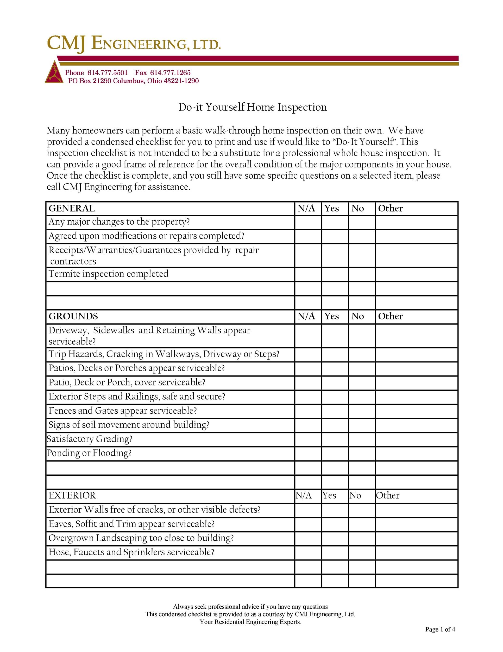 Free Home Inspection Checklist Template