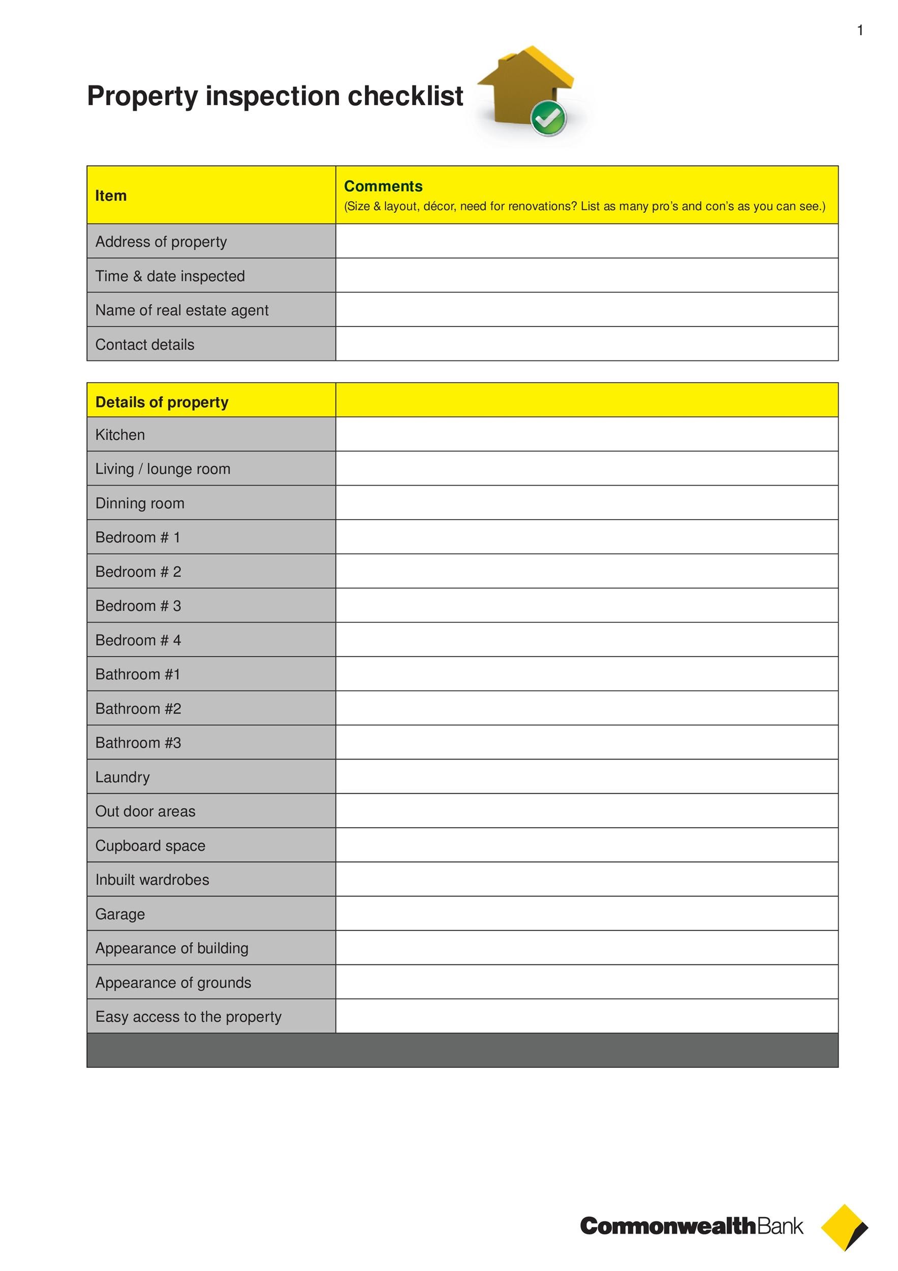 Property inspection checklist form
