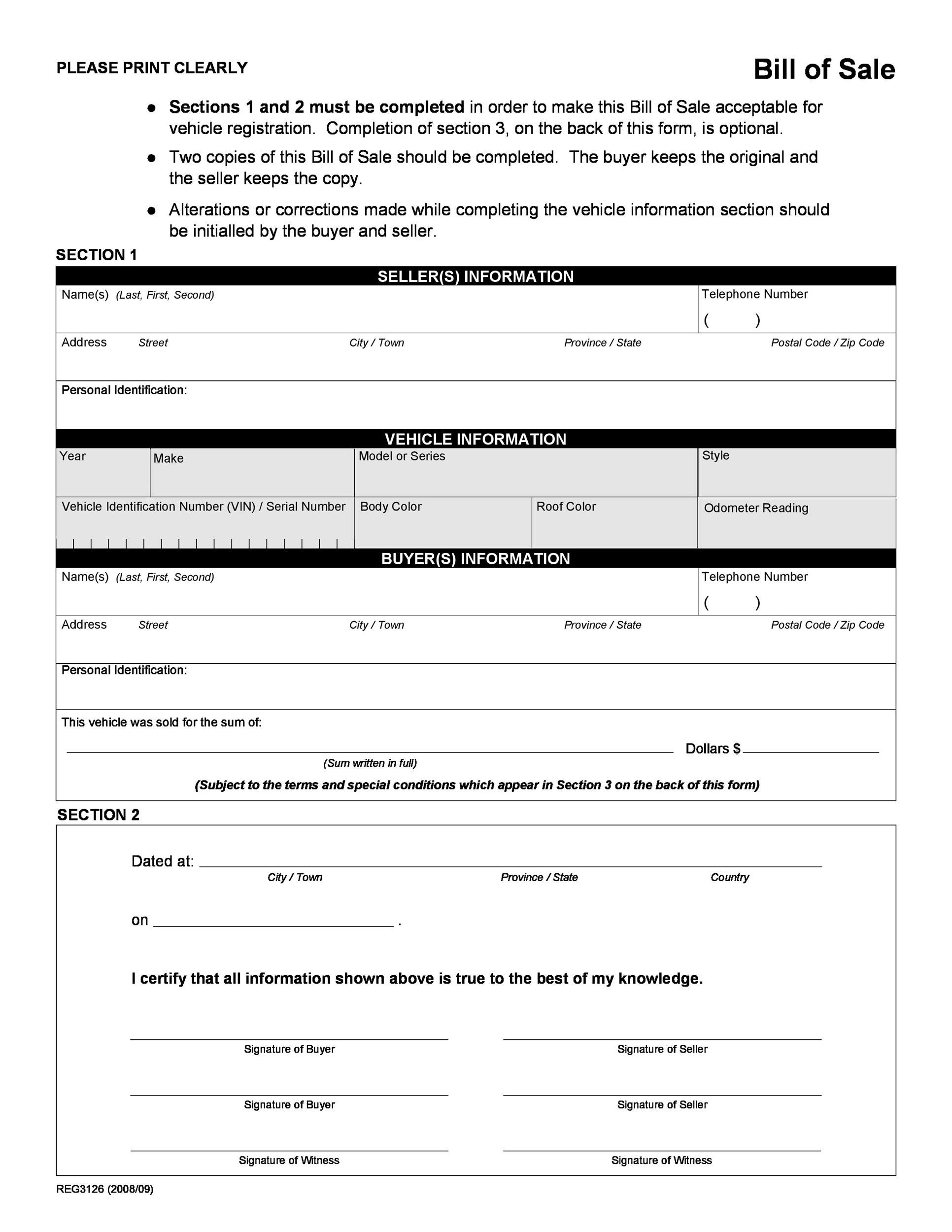 Bill Of Sale Contract Template