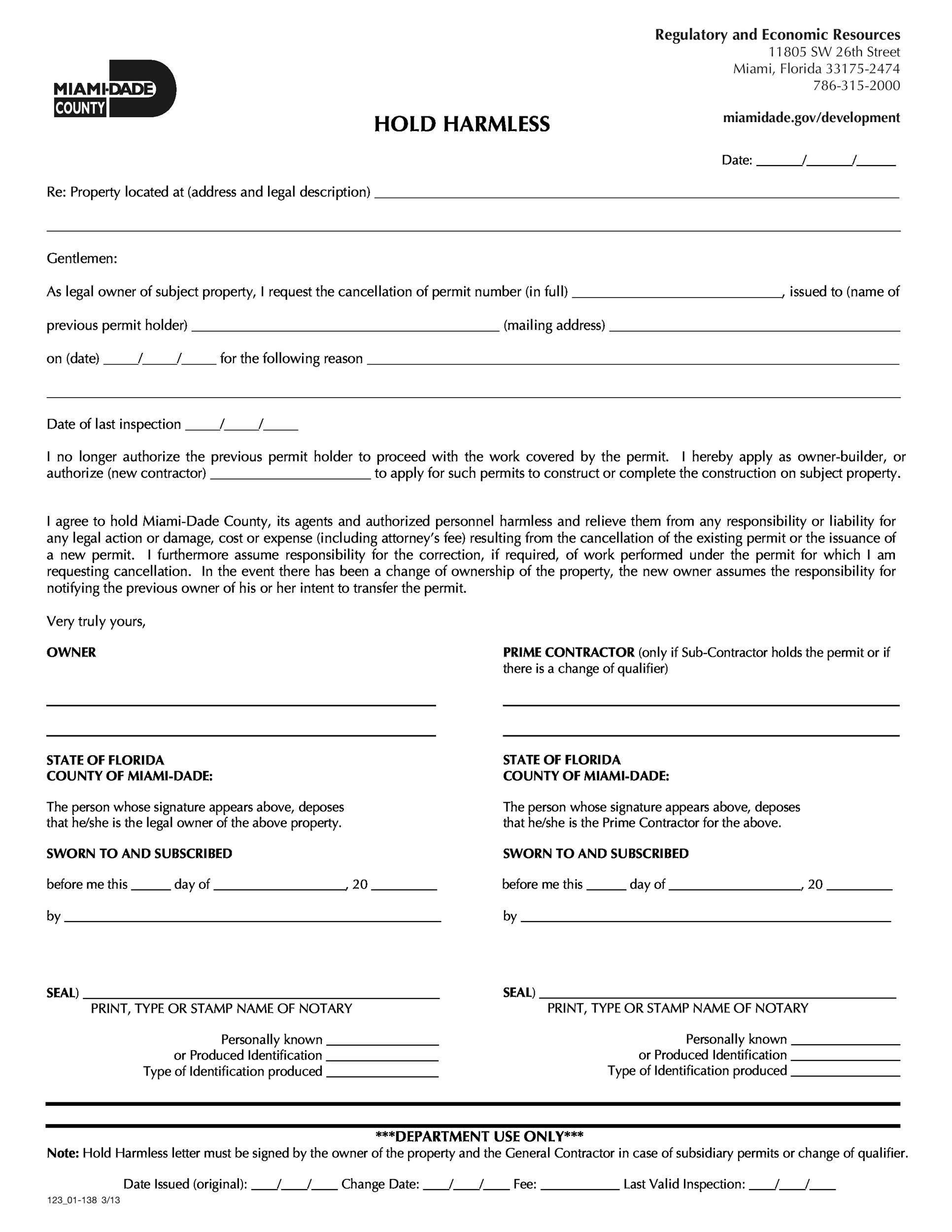 Free Hold Harmless Agreement Template