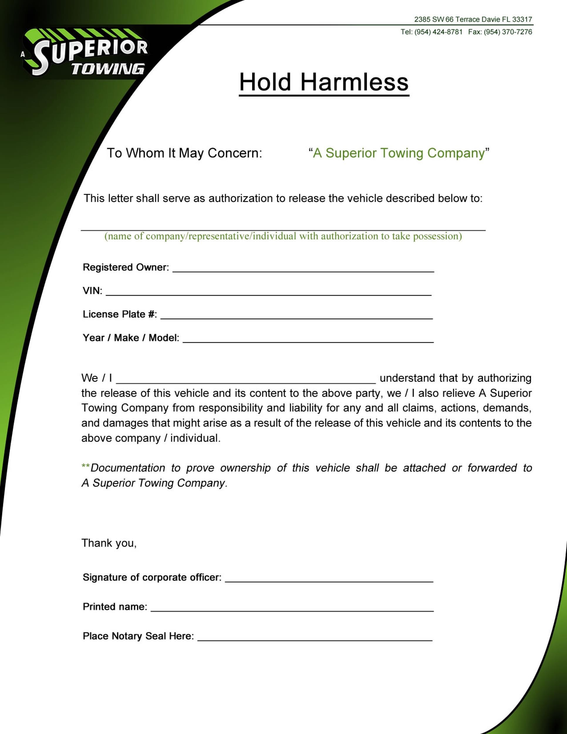 Hold Harmless Agreement Template Free Download