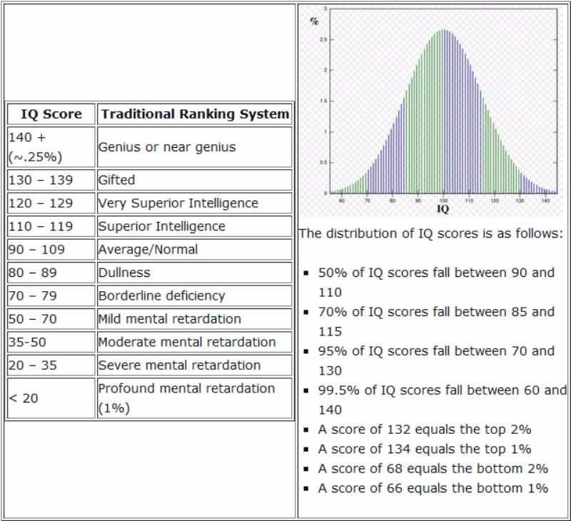 Iq Score Scale Chart