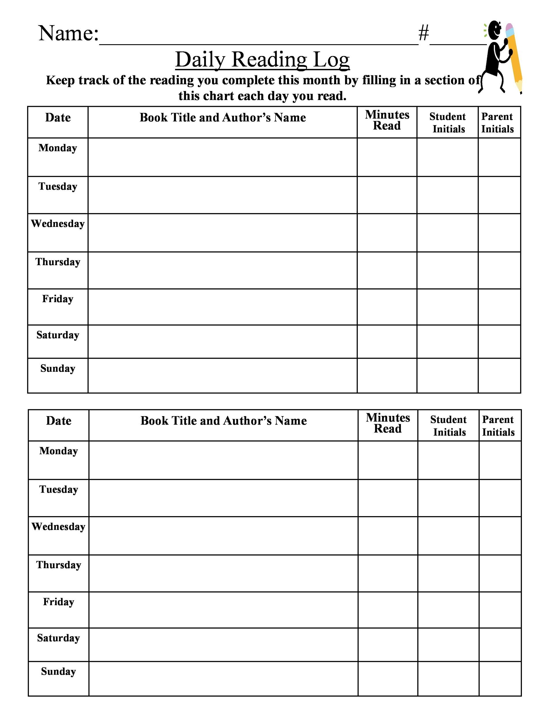 Daily Reading Log Free Printable