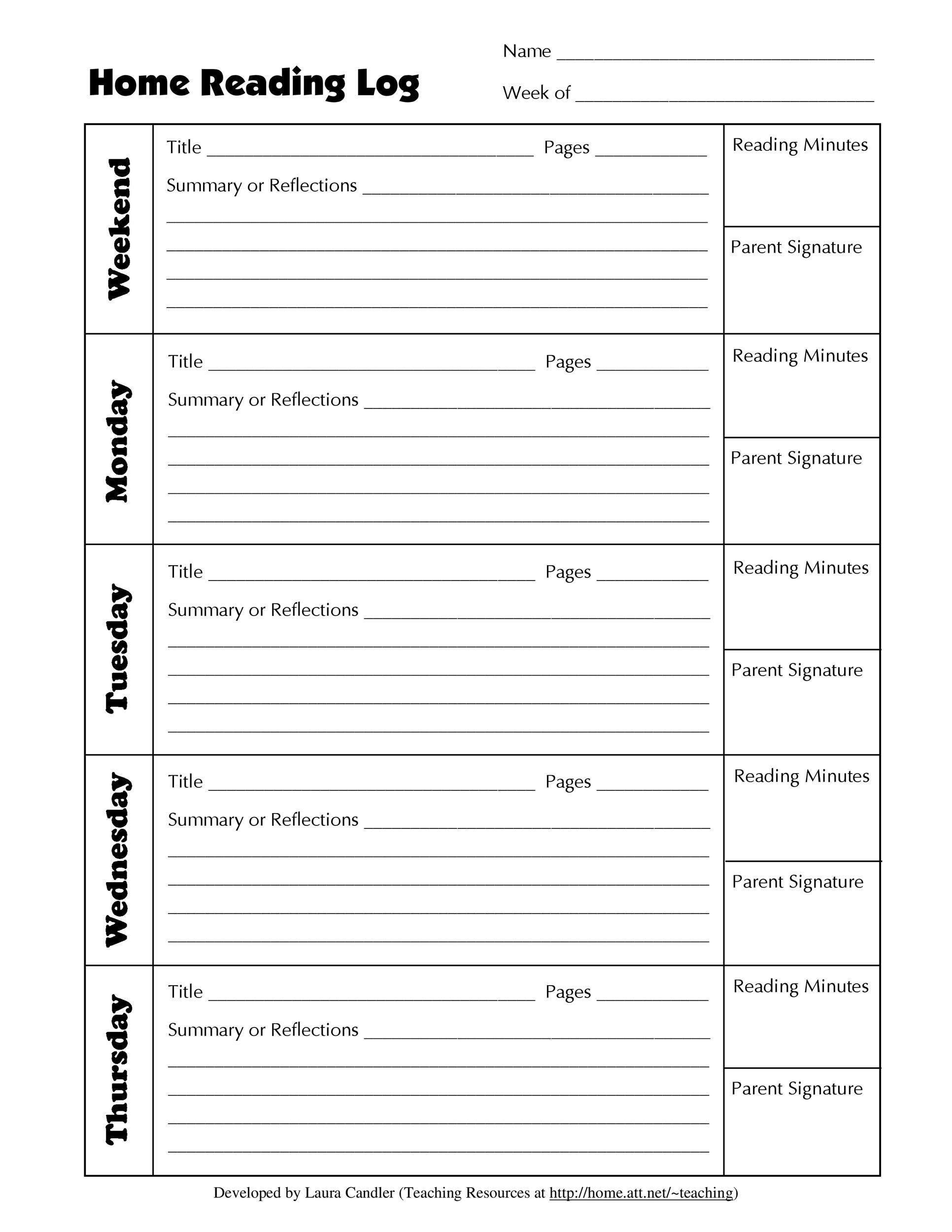 Reading Log Template Free Printable Templates