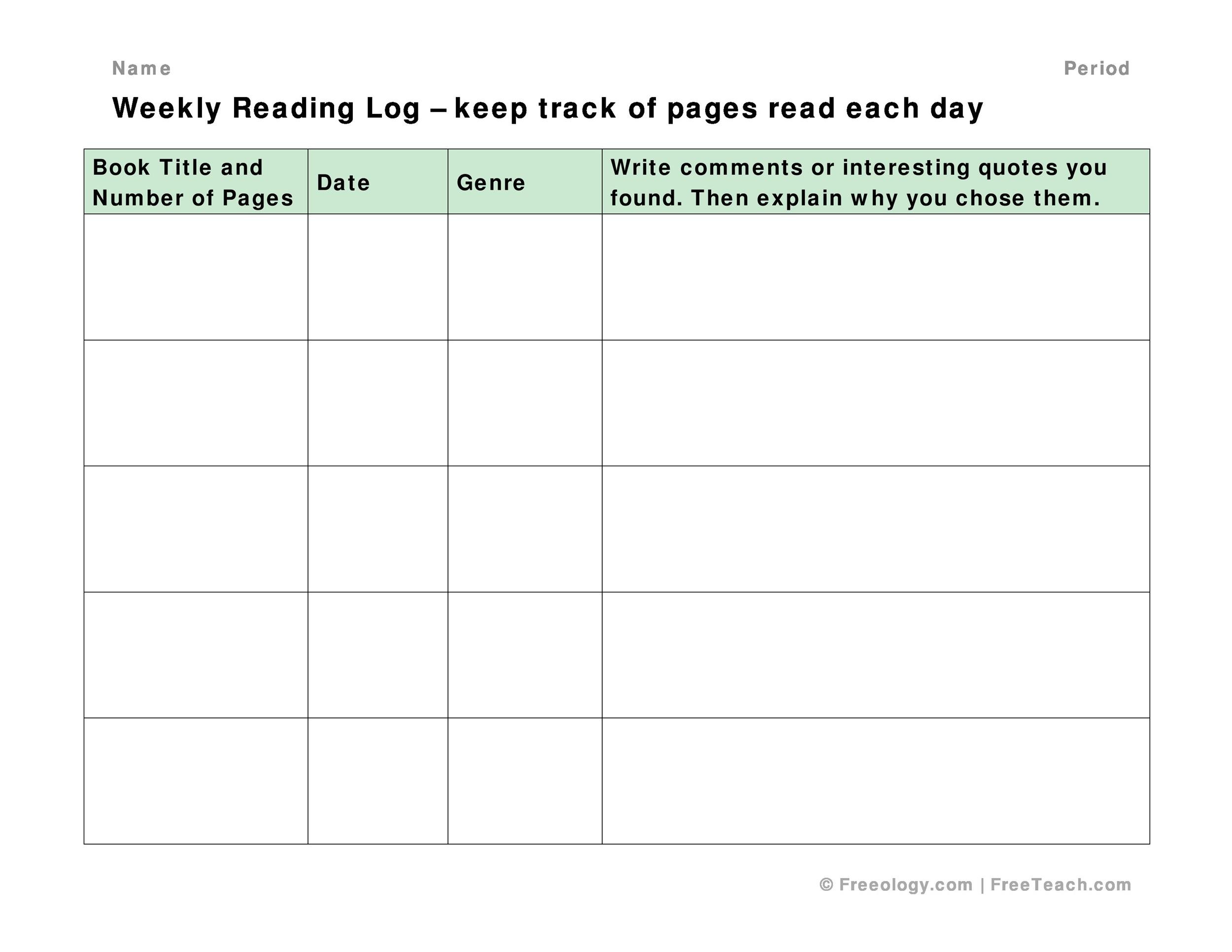 Weekly Reading Chart