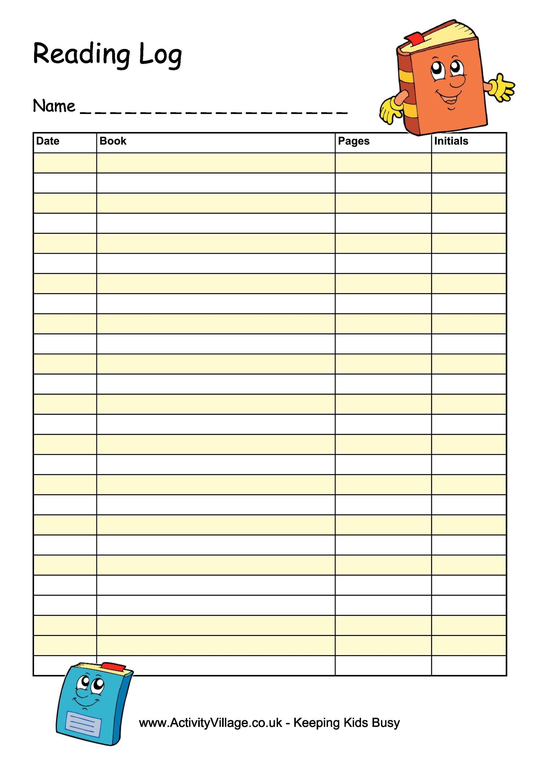 Printable Reading Log With Summary