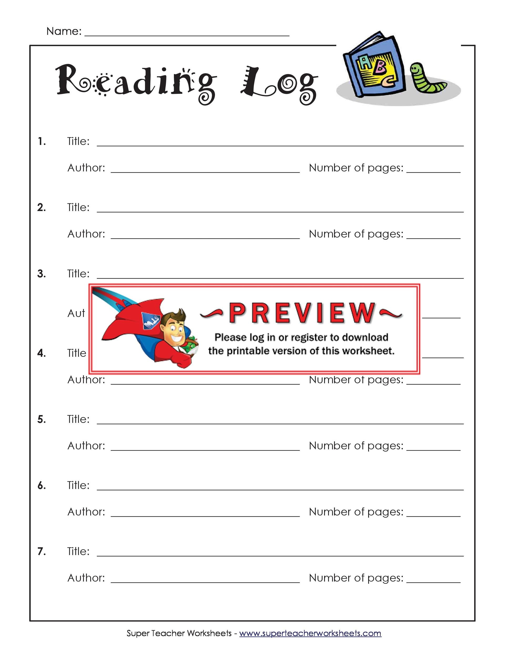 47 Printable Reading Log Templates for Kids, Middle School & Adults