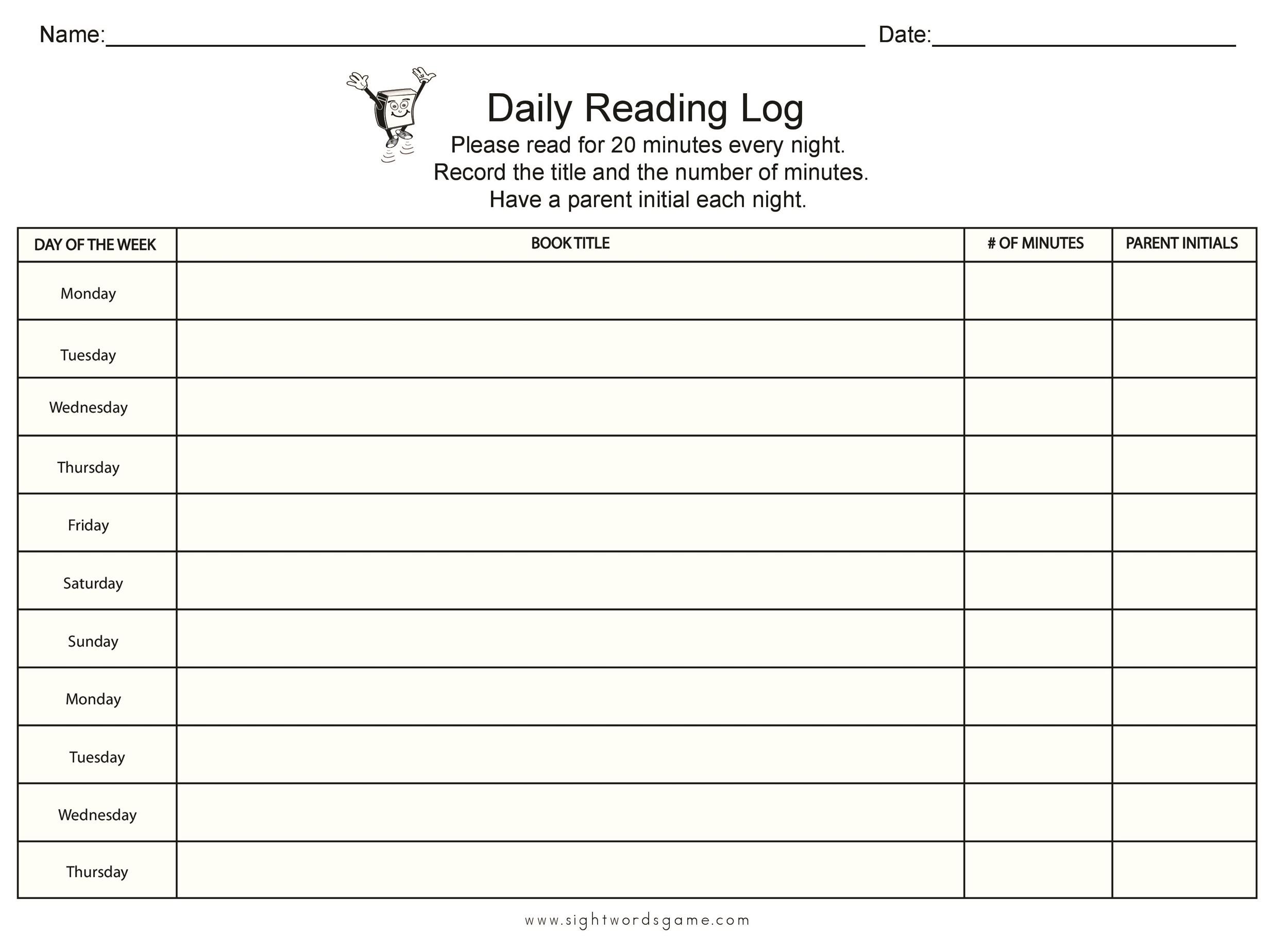 47 Printable Reading Log Templates for Kids, Middle School & Adults