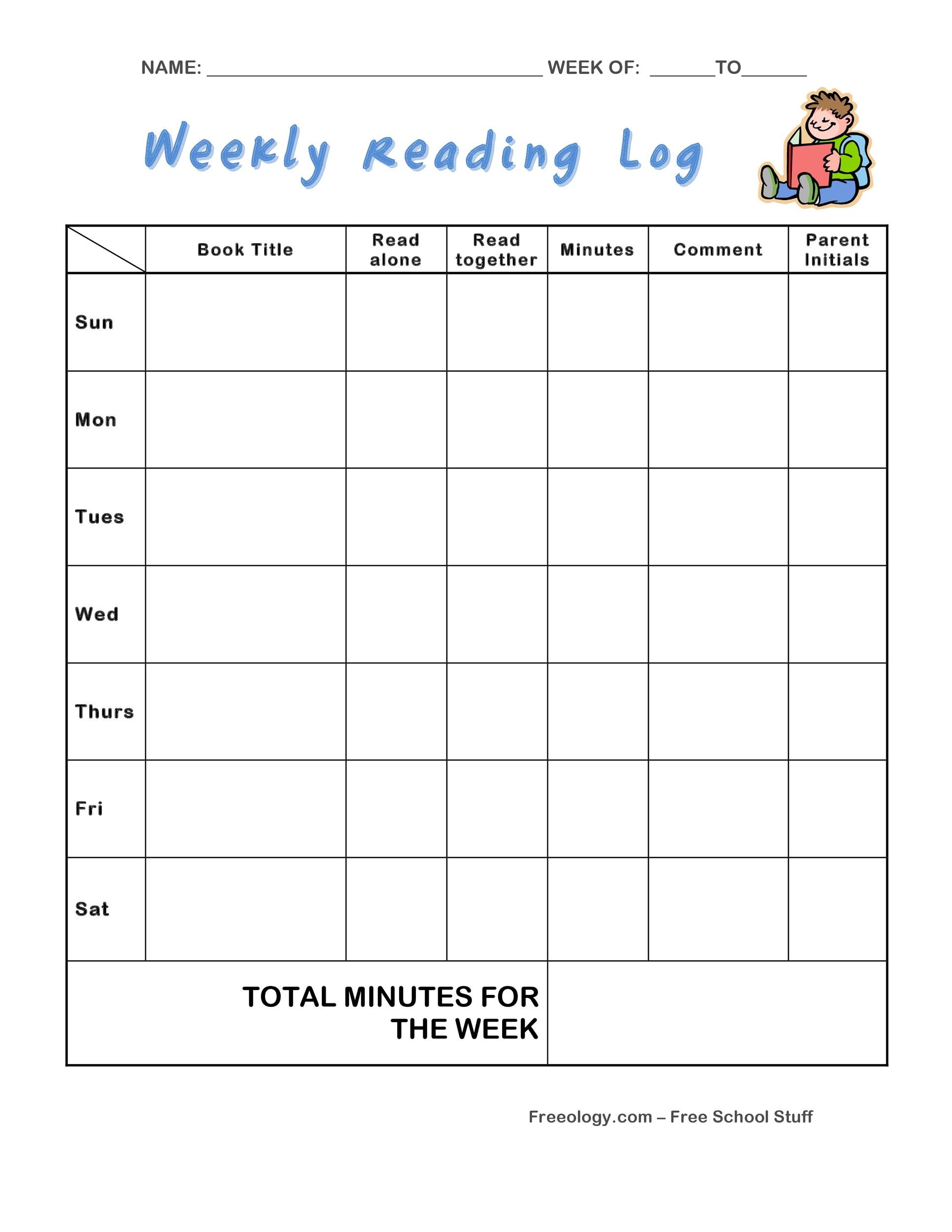 47 Printable Reading Log Templates for Kids Middle School Adults