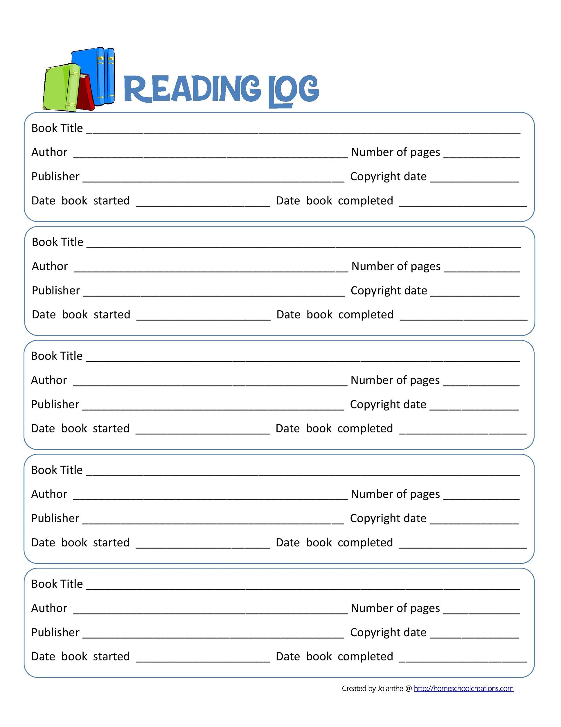 47 Printable Reading Log Templates for Kids Middle School Adults