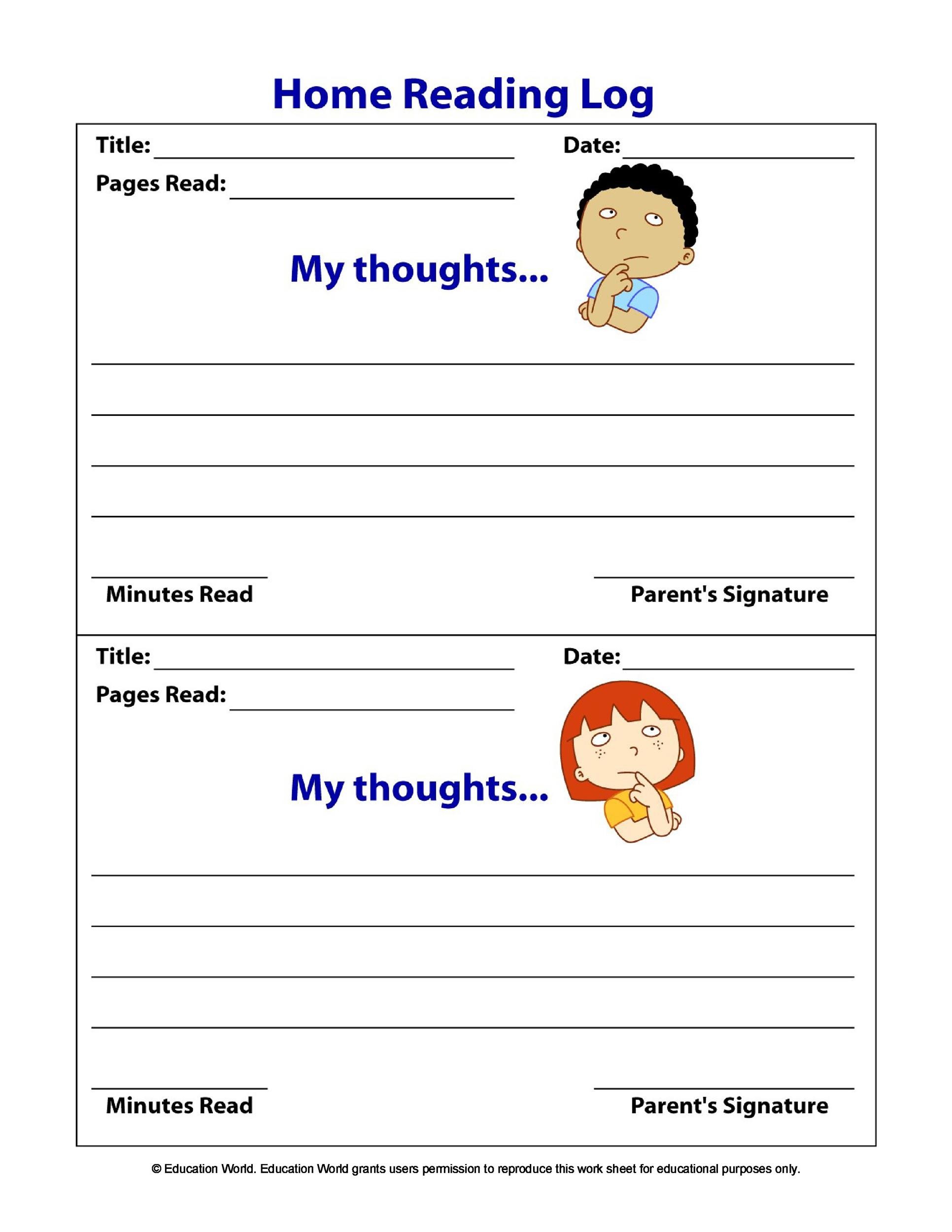 47 Printable Reading Log Templates for Kids, Middle School & Adults