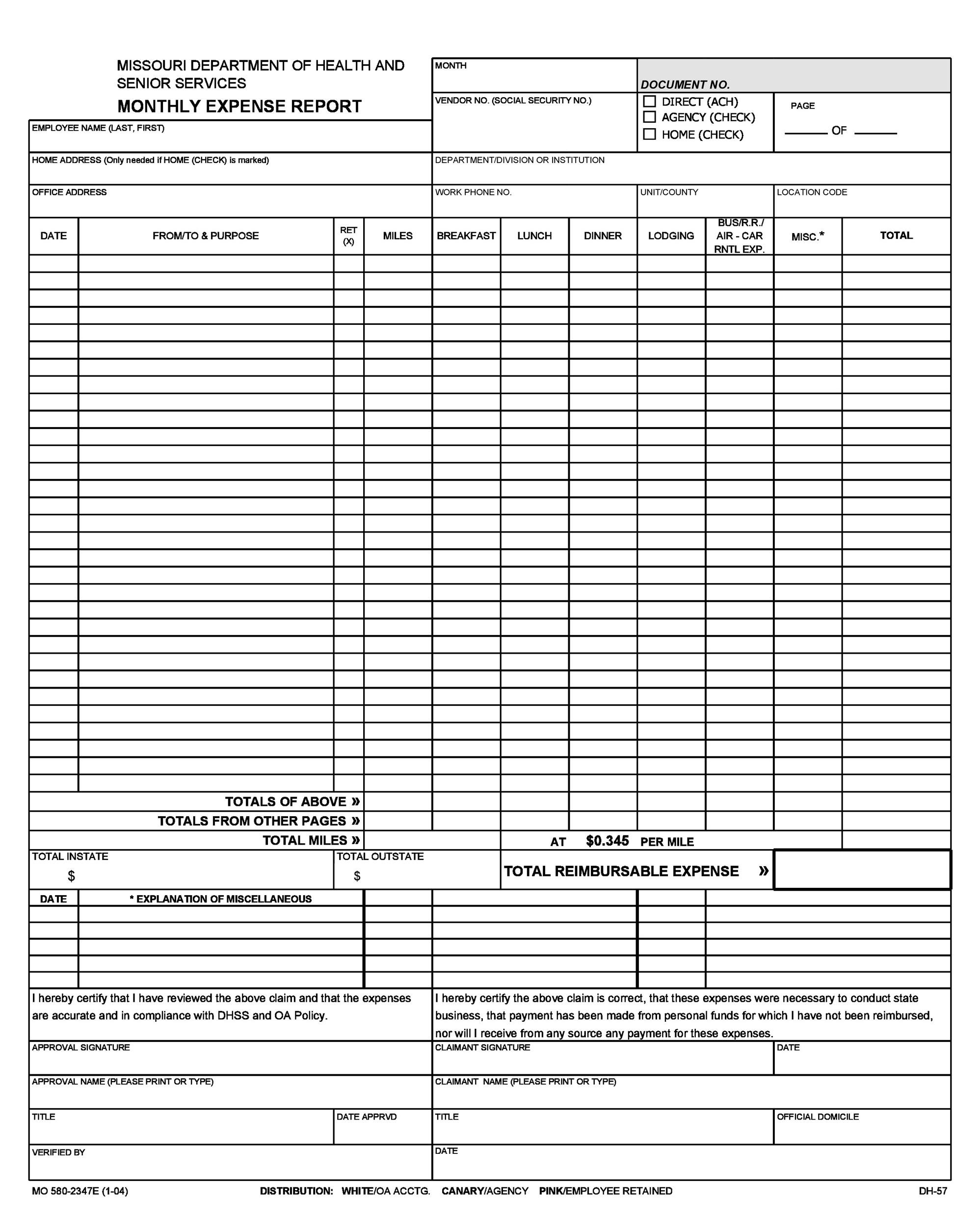 Printable Expense Report Template 20658 Hot Sex Picture 7204