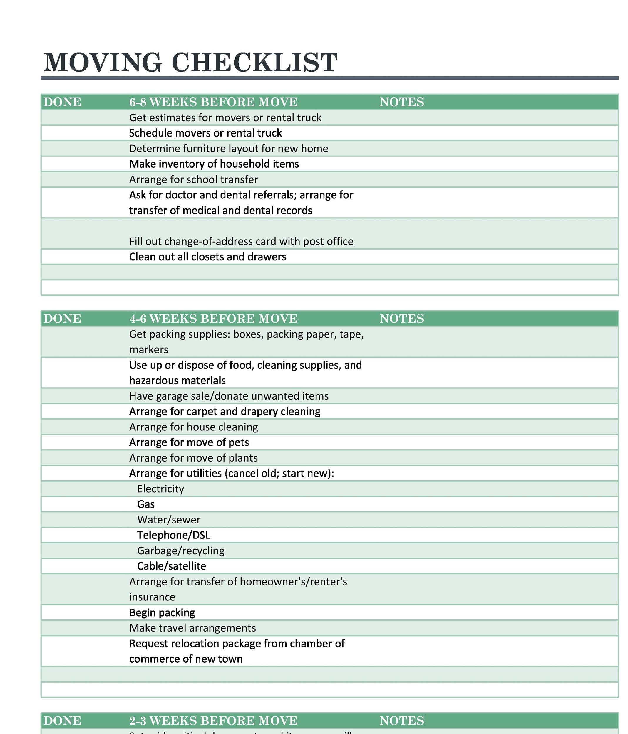 45 Great Moving Checklists [Checklist for Moving In / Out] Template Lab