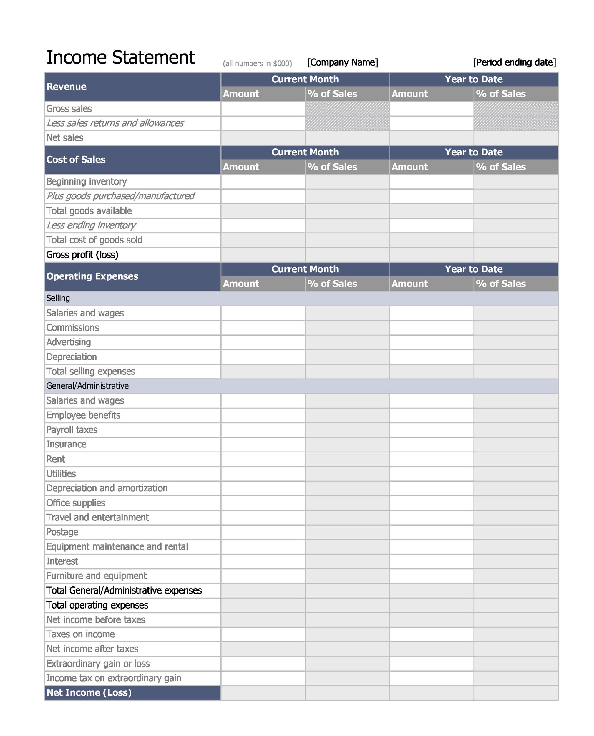 Free Printable Simple Income Statement Template