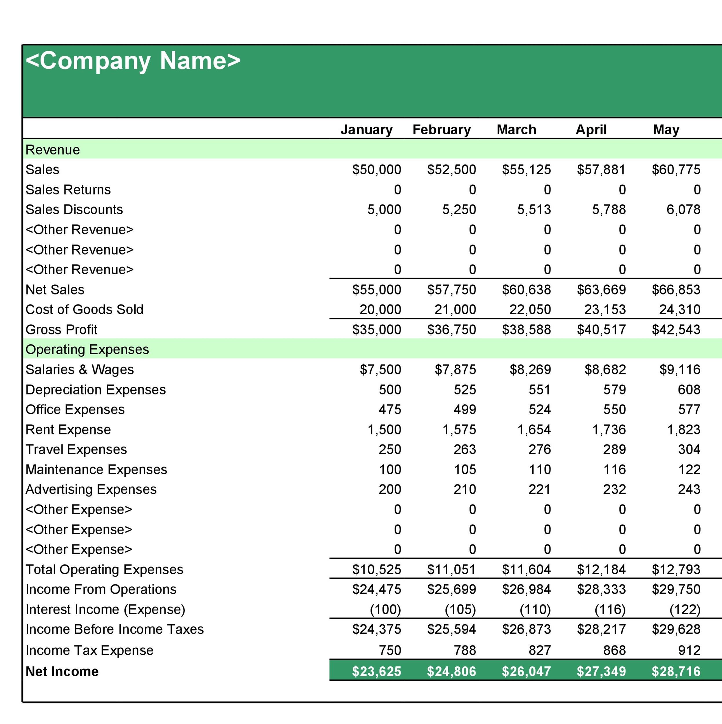 Income Statement Sheet Example