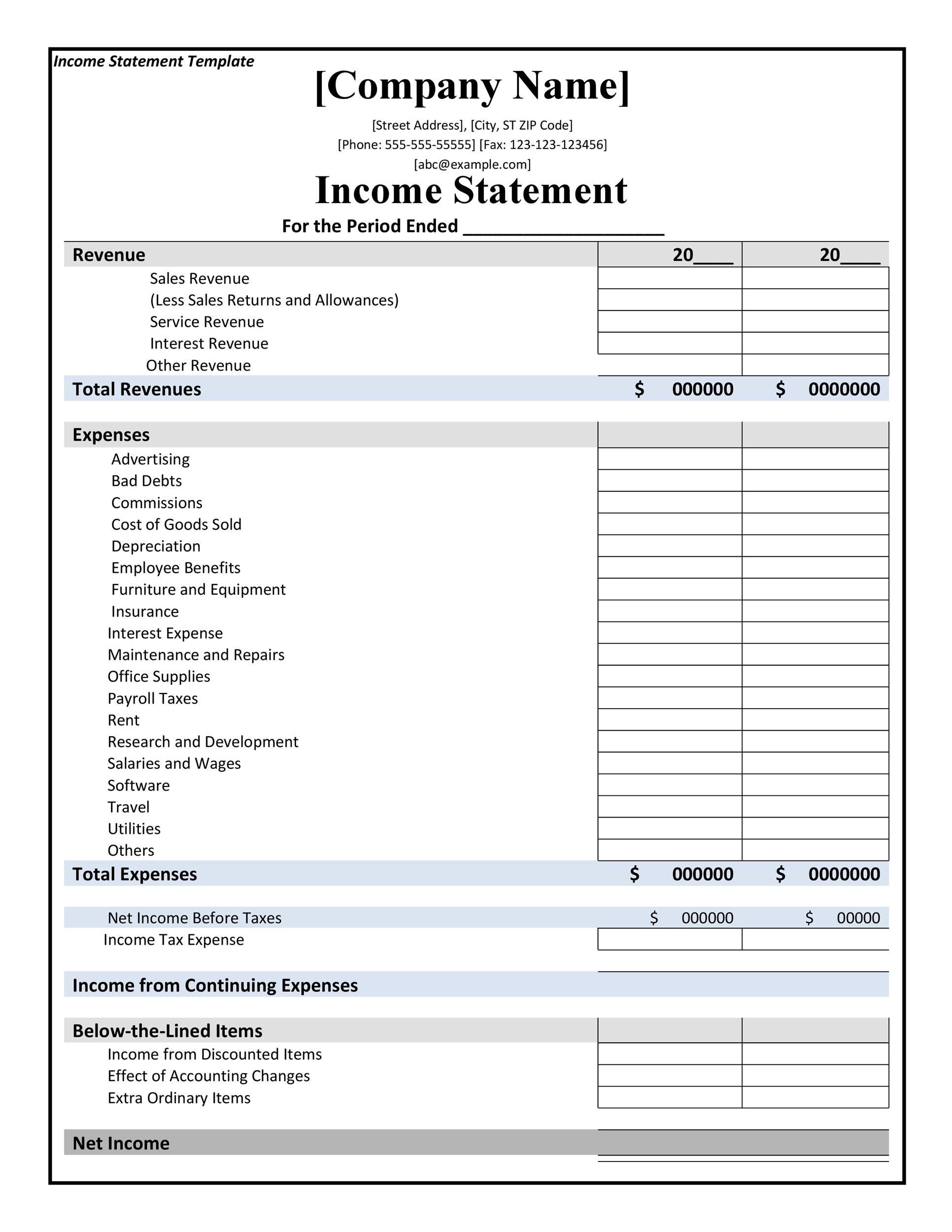 Free Printable Income Statement Template