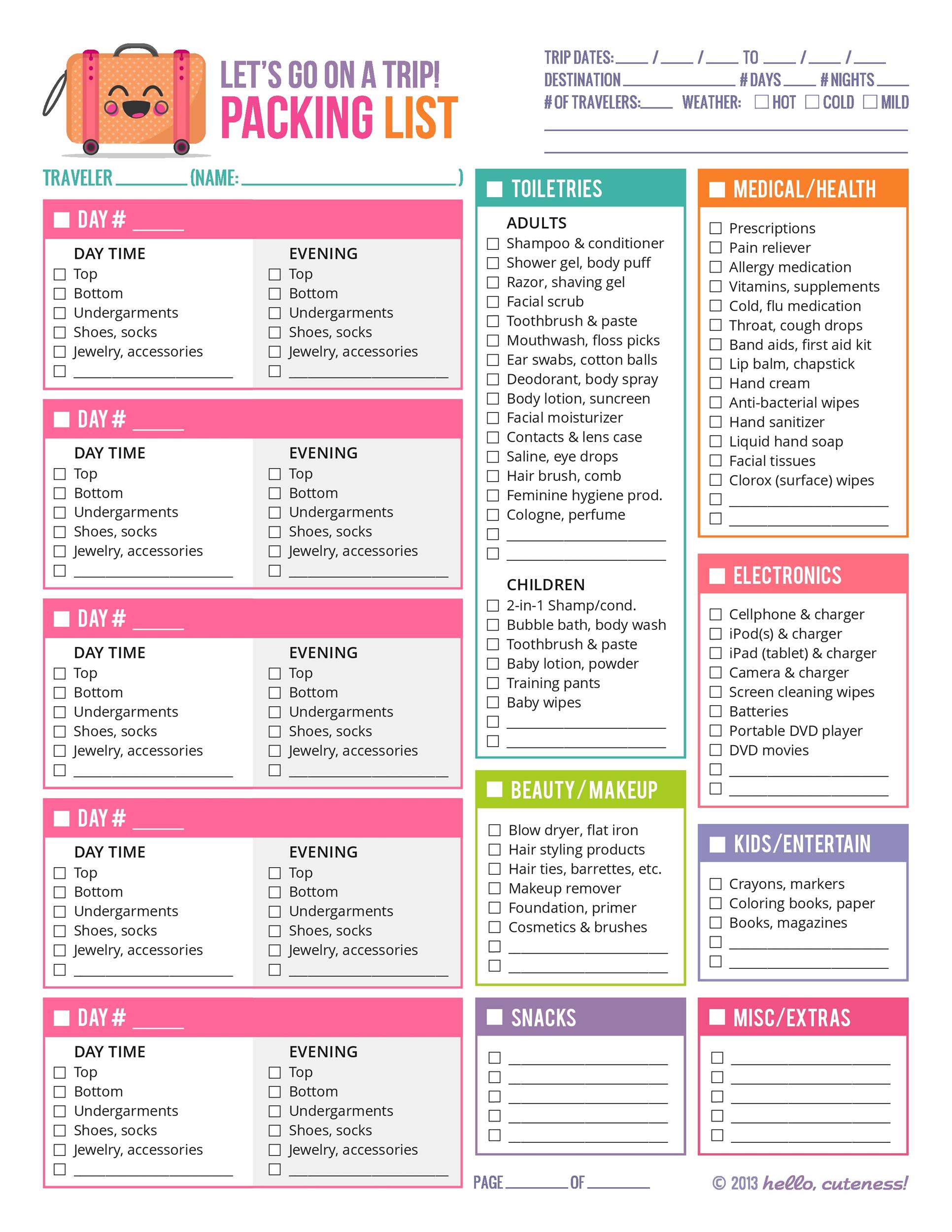 40 Awesome Printable Packing Lists College Cruise Camping Etc   I