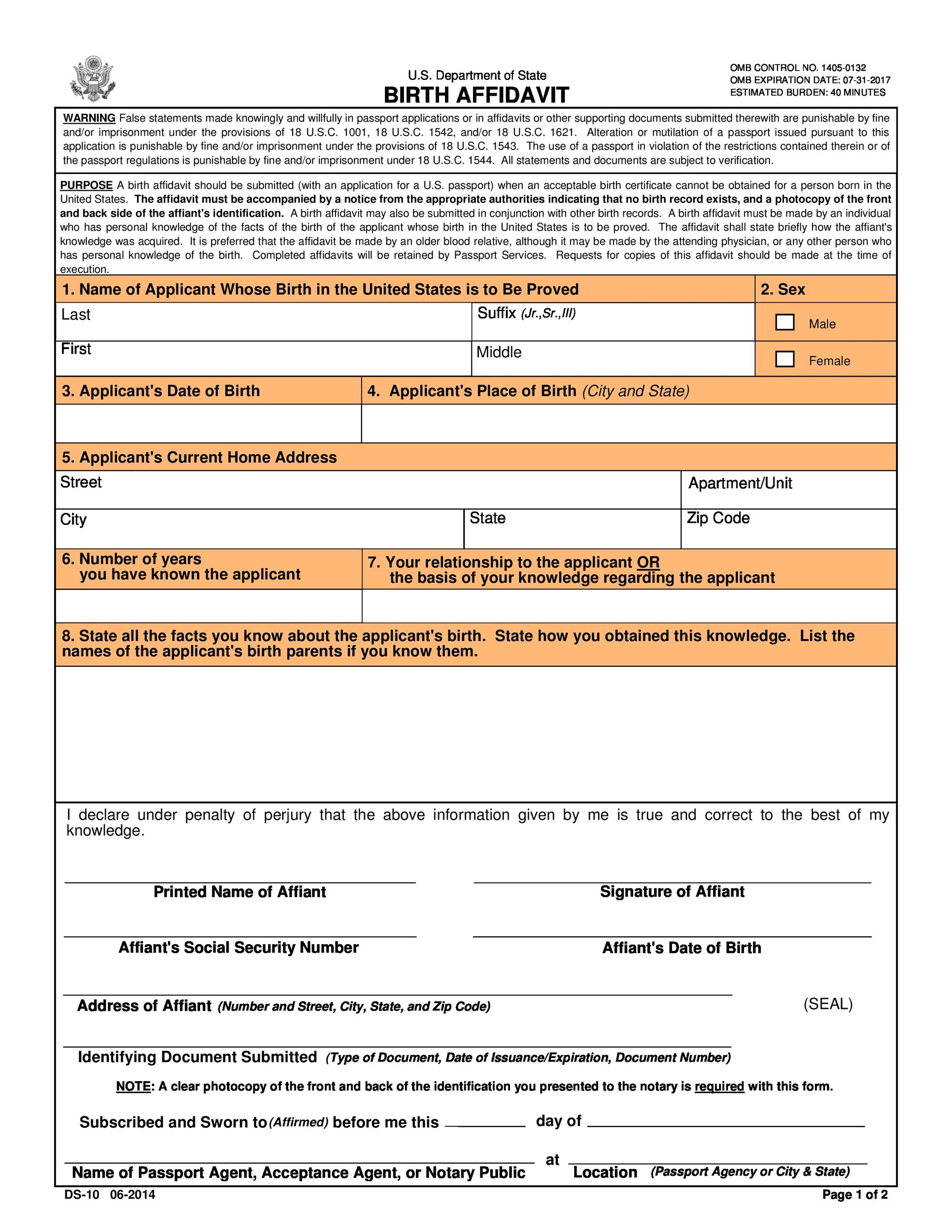 48 Sample Affidavit Forms And Templates Affidavit Of Support Form 3576