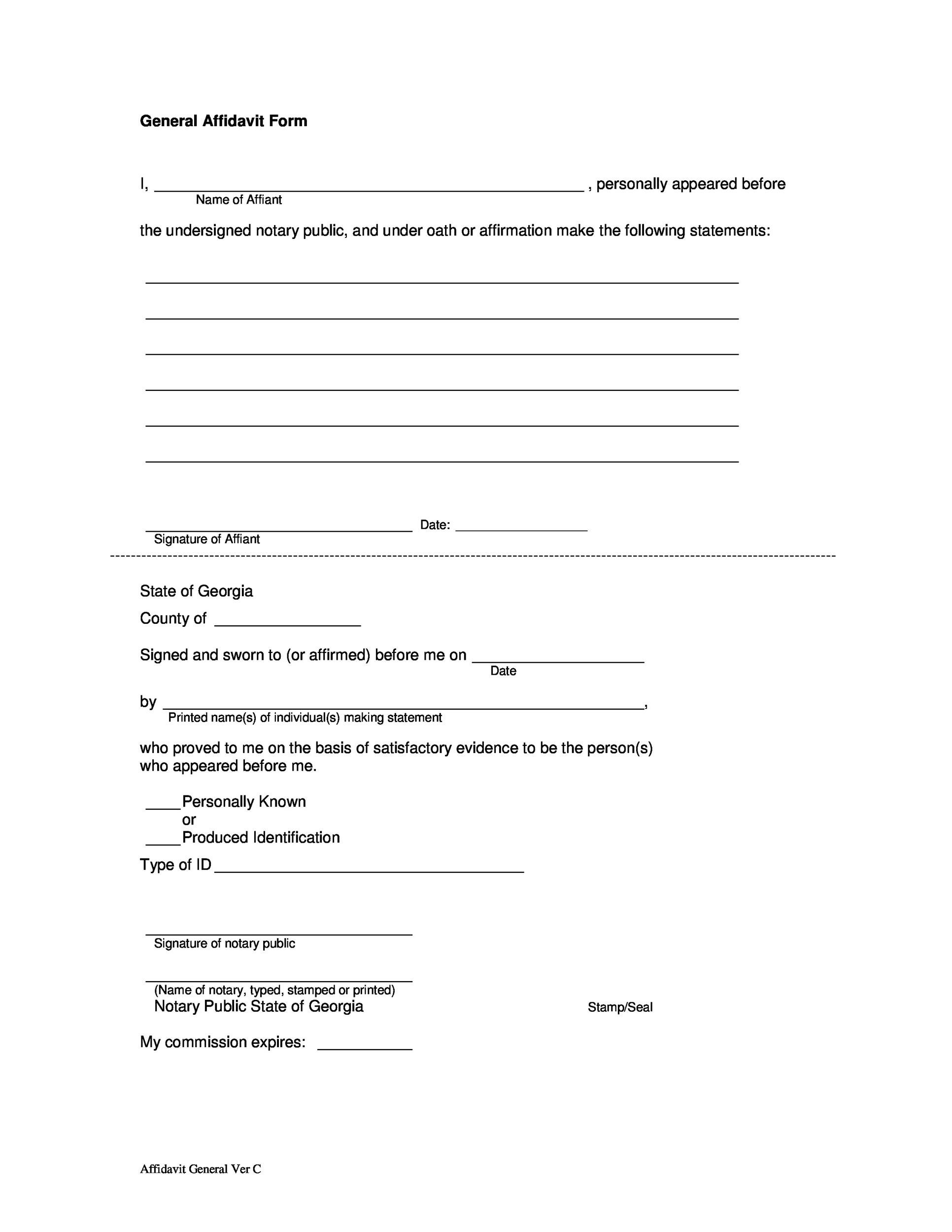 Printable General Affidavit Form Florida Printable Forms Free Online