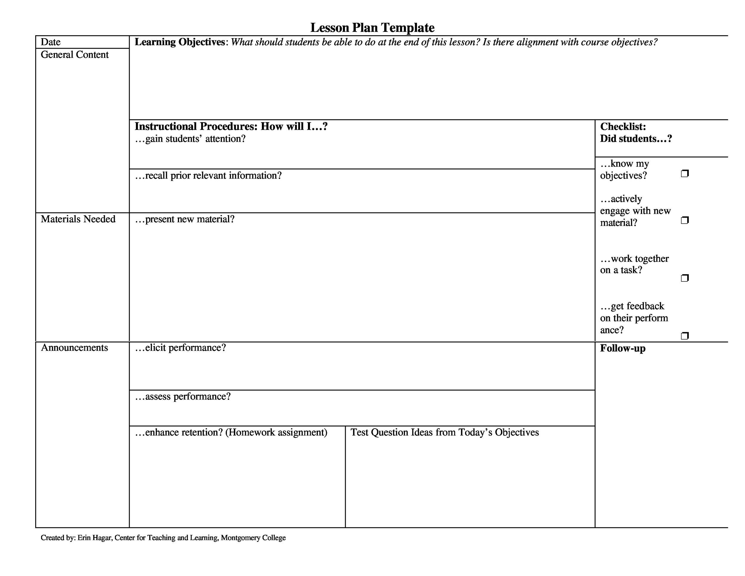 Elementary Printable Lesson Plan Template 0758