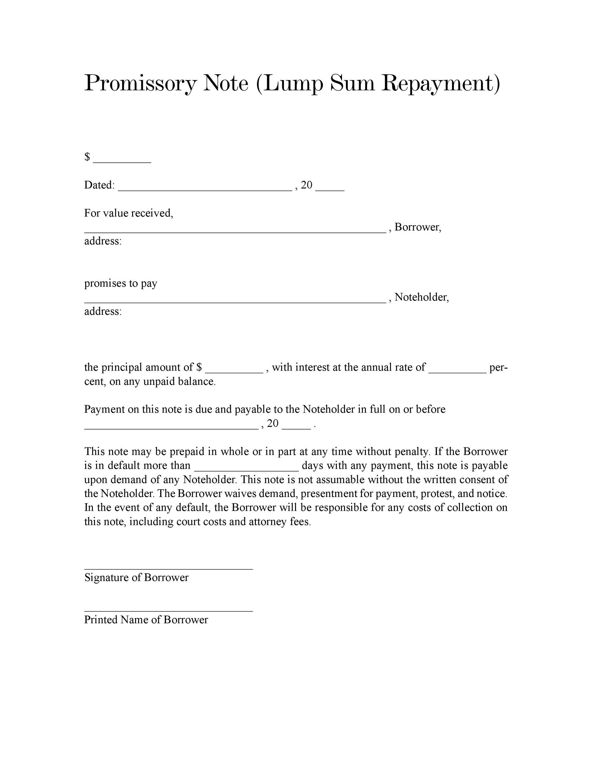 Free Promissory Note Template For Personal Loan