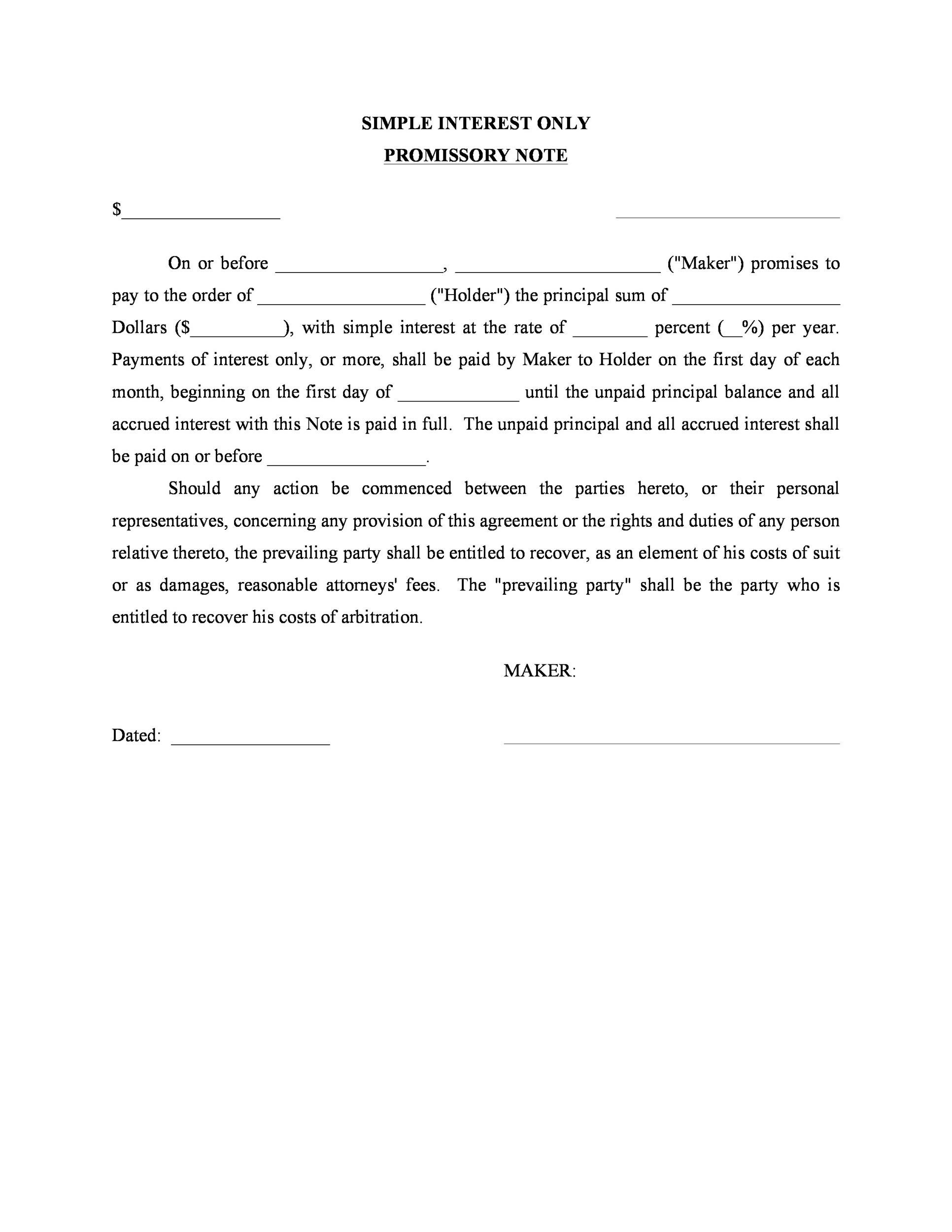Printable Promissory Note Template
