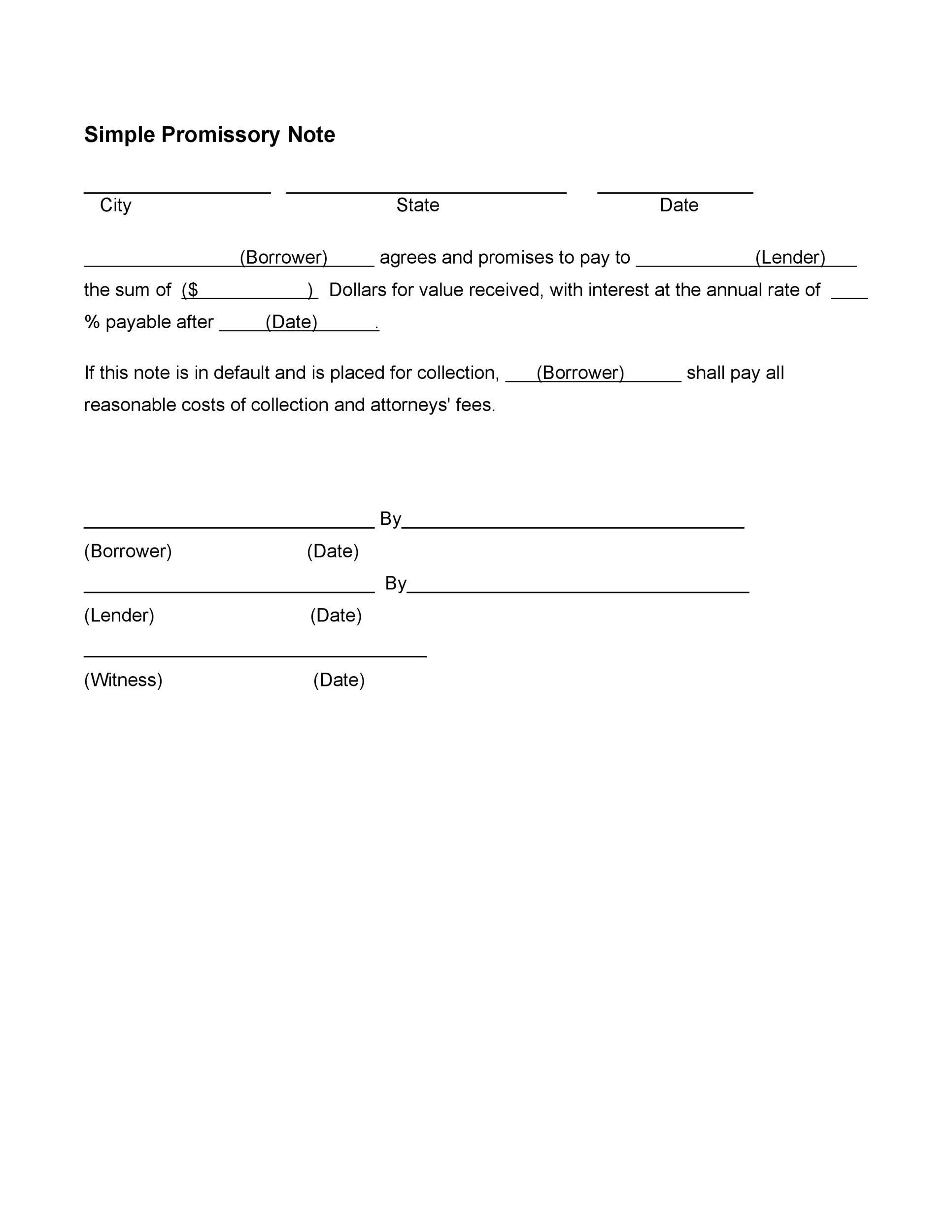 Printable Promissory Note Form Free 8890