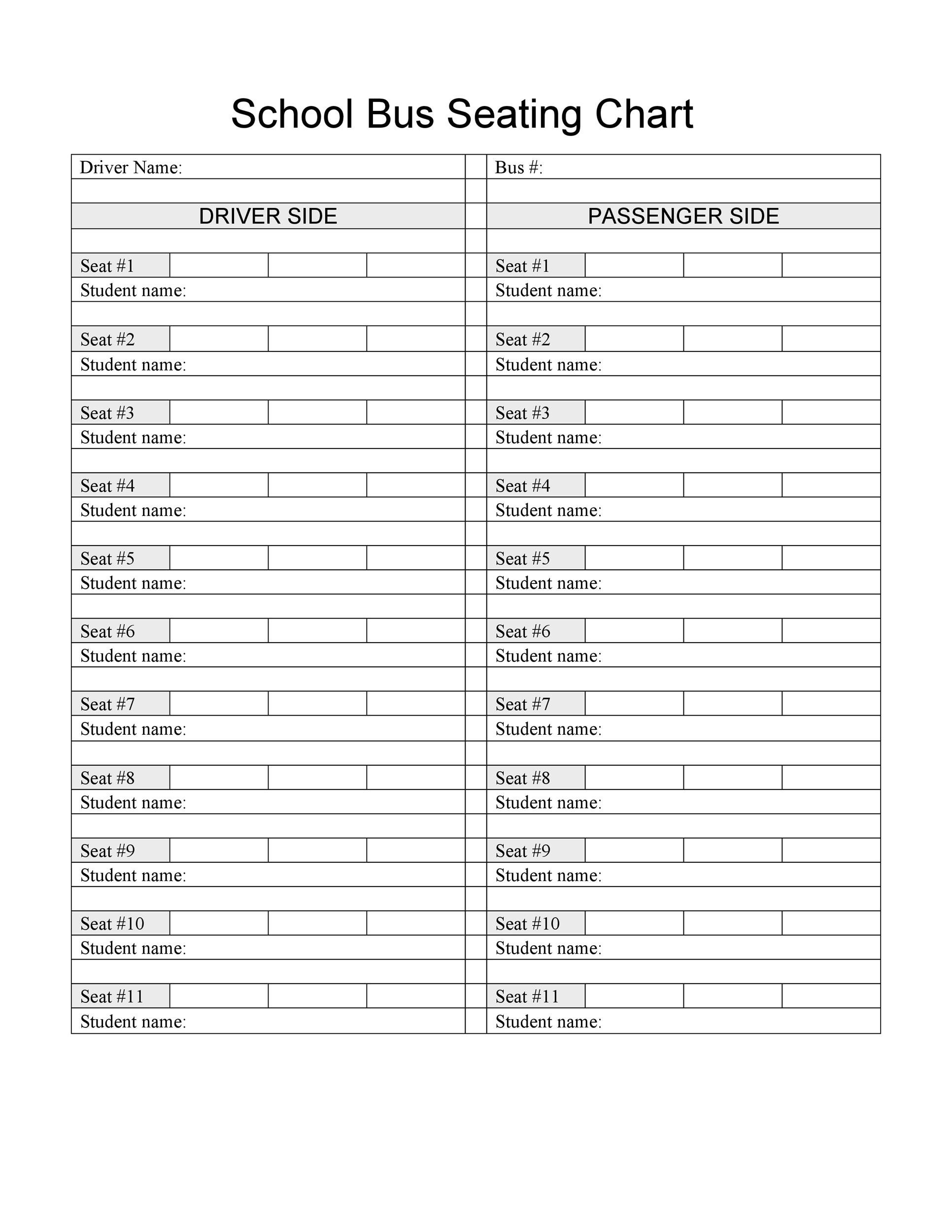 School Bus Seating Chart Template Excel Elcho Table