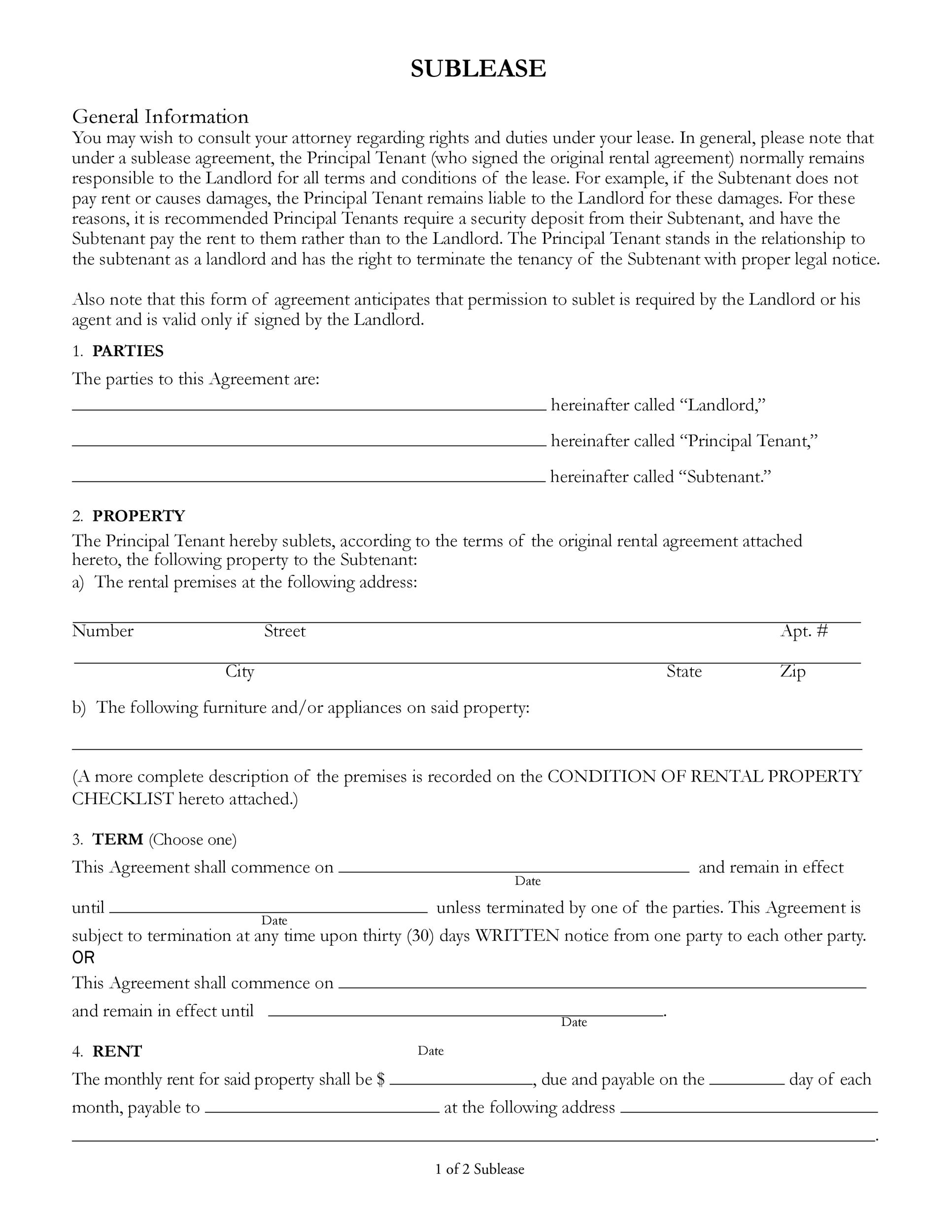 40+ Professional Sublease Agreement Templates & Forms Template Lab