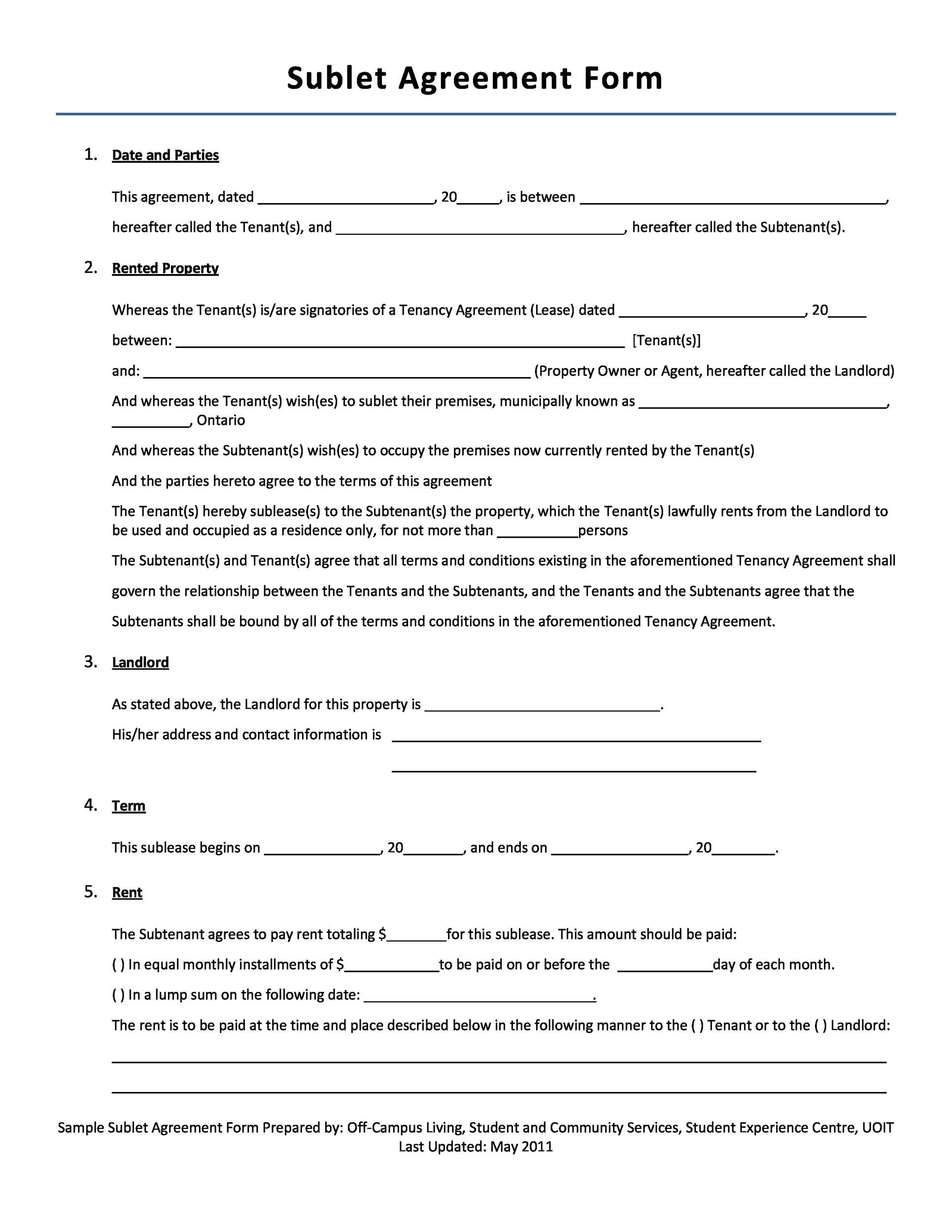 Sublease Agreement Template Word