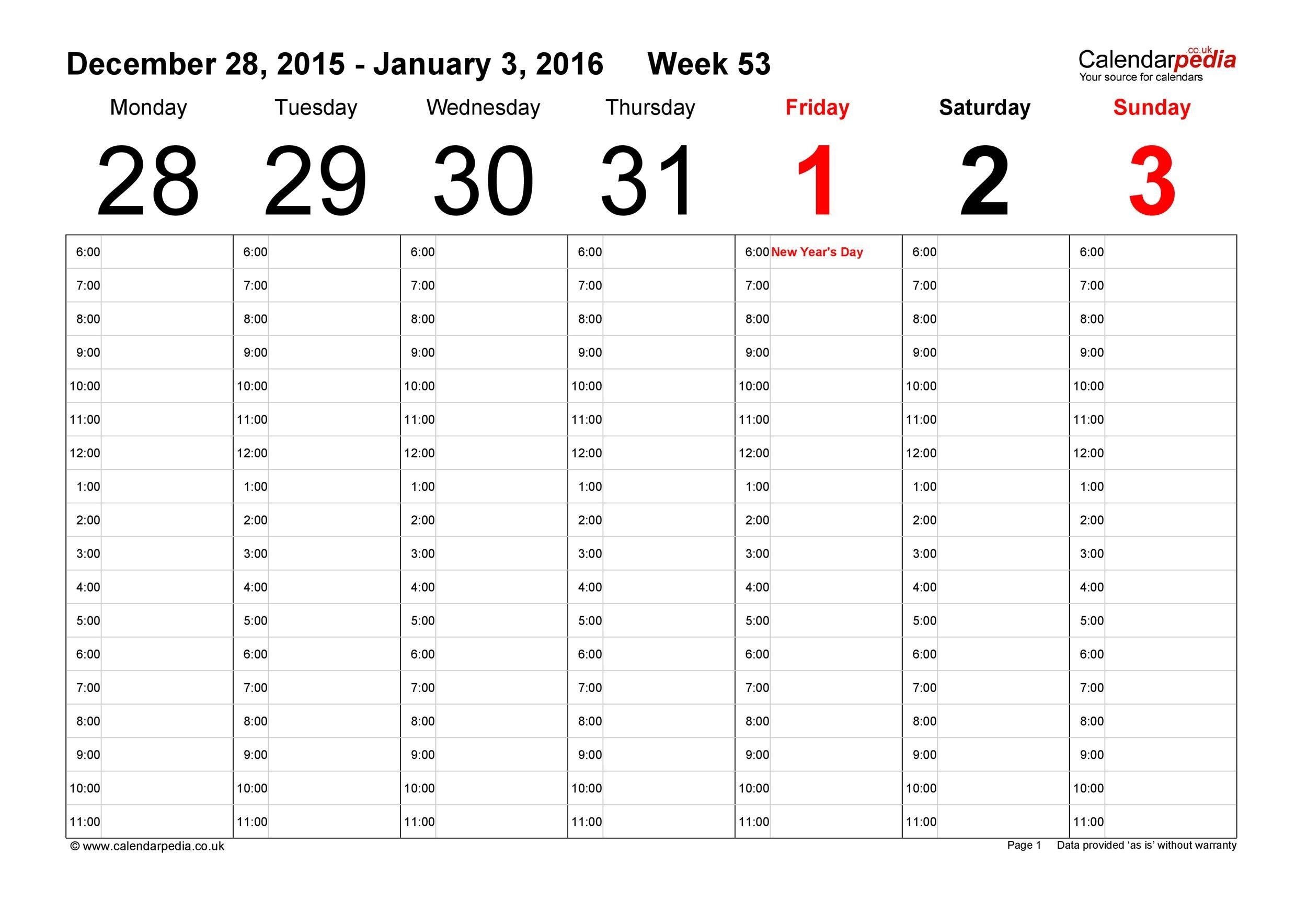 26 Blank Weekly Calendar Templates [PDF, Excel, Word] Template Lab