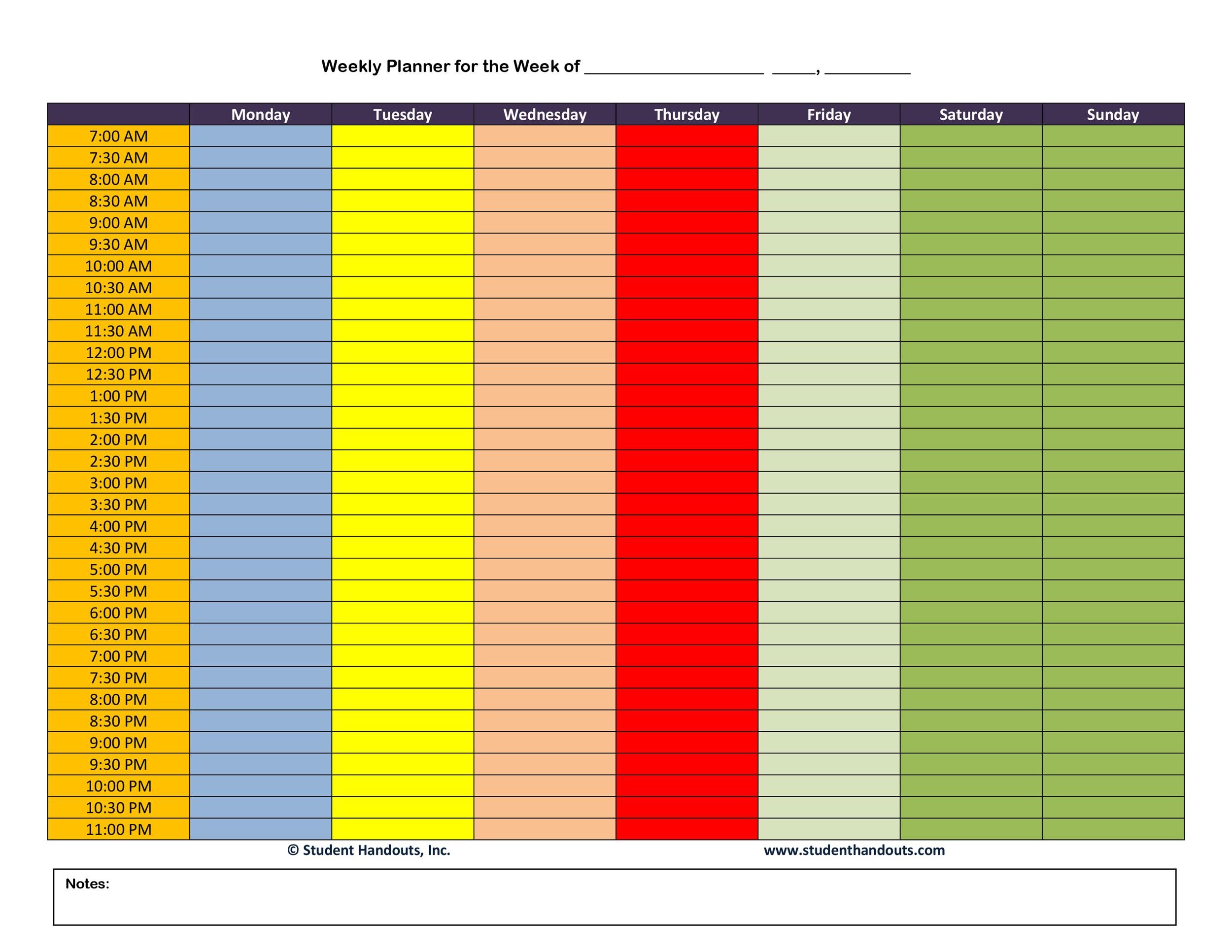 Printable Downloadable Weekly Schedule Template Printable Templates