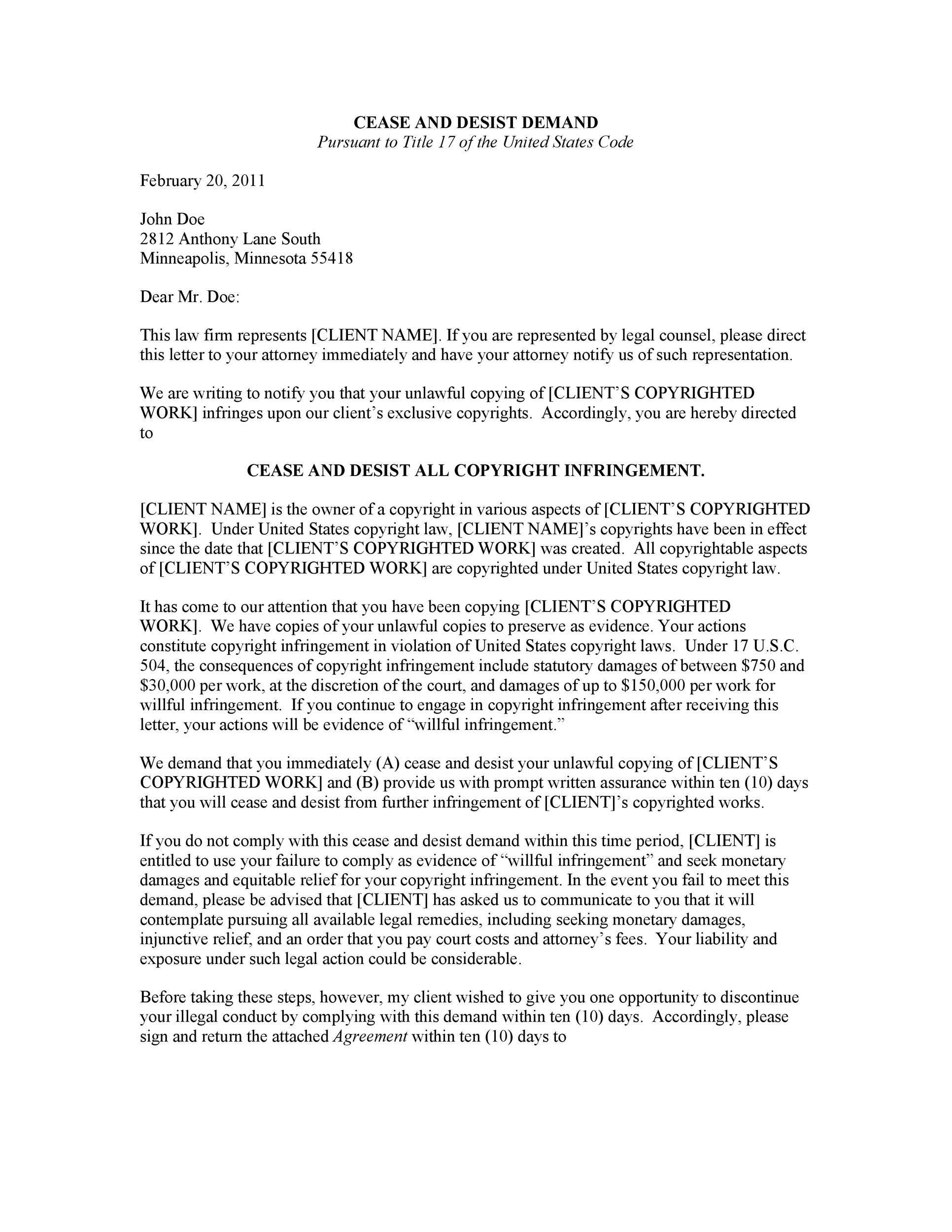 30 Cease And Desist Letter Templates Free Template Lab