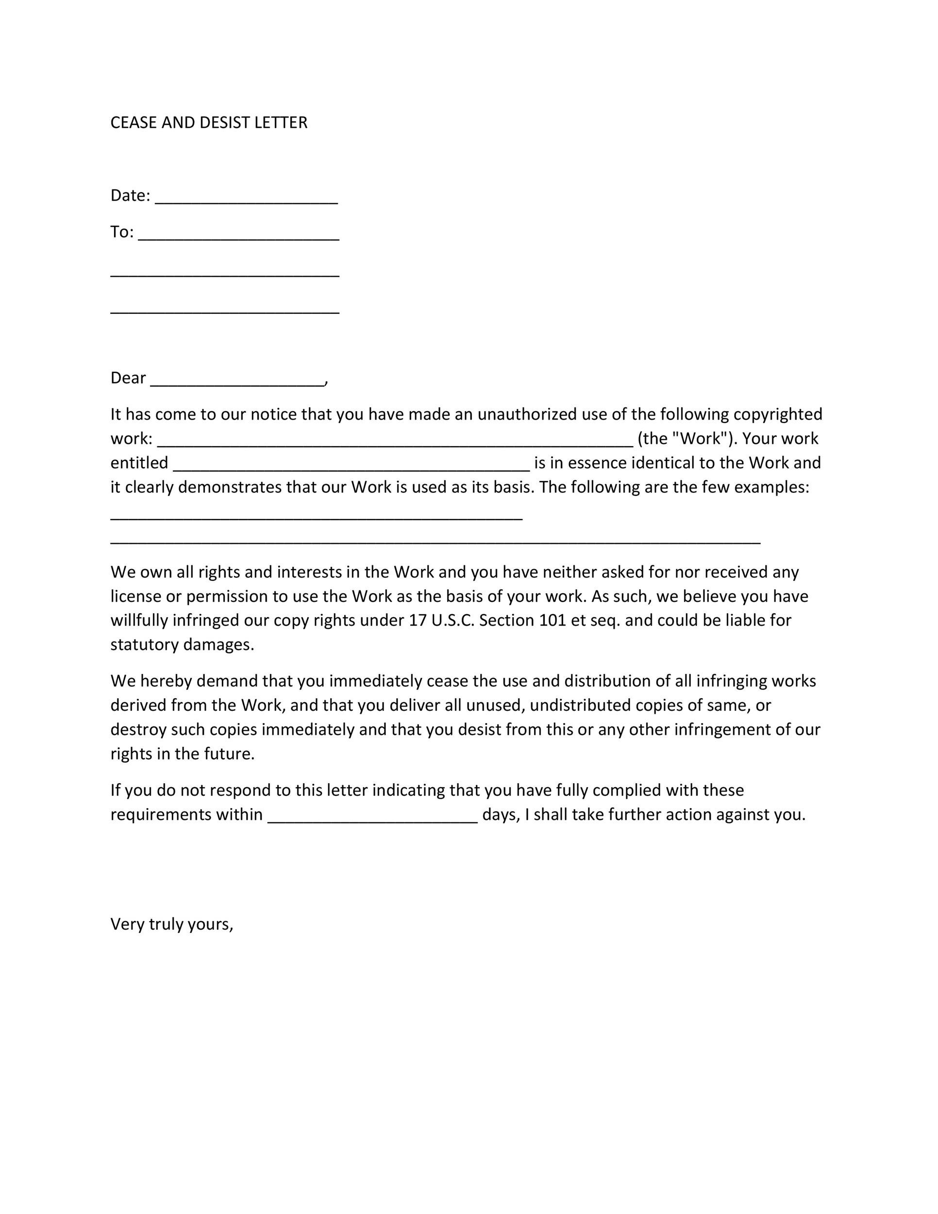 30+ Cease and Desist Letter Templates [FREE] ᐅ TemplateLab