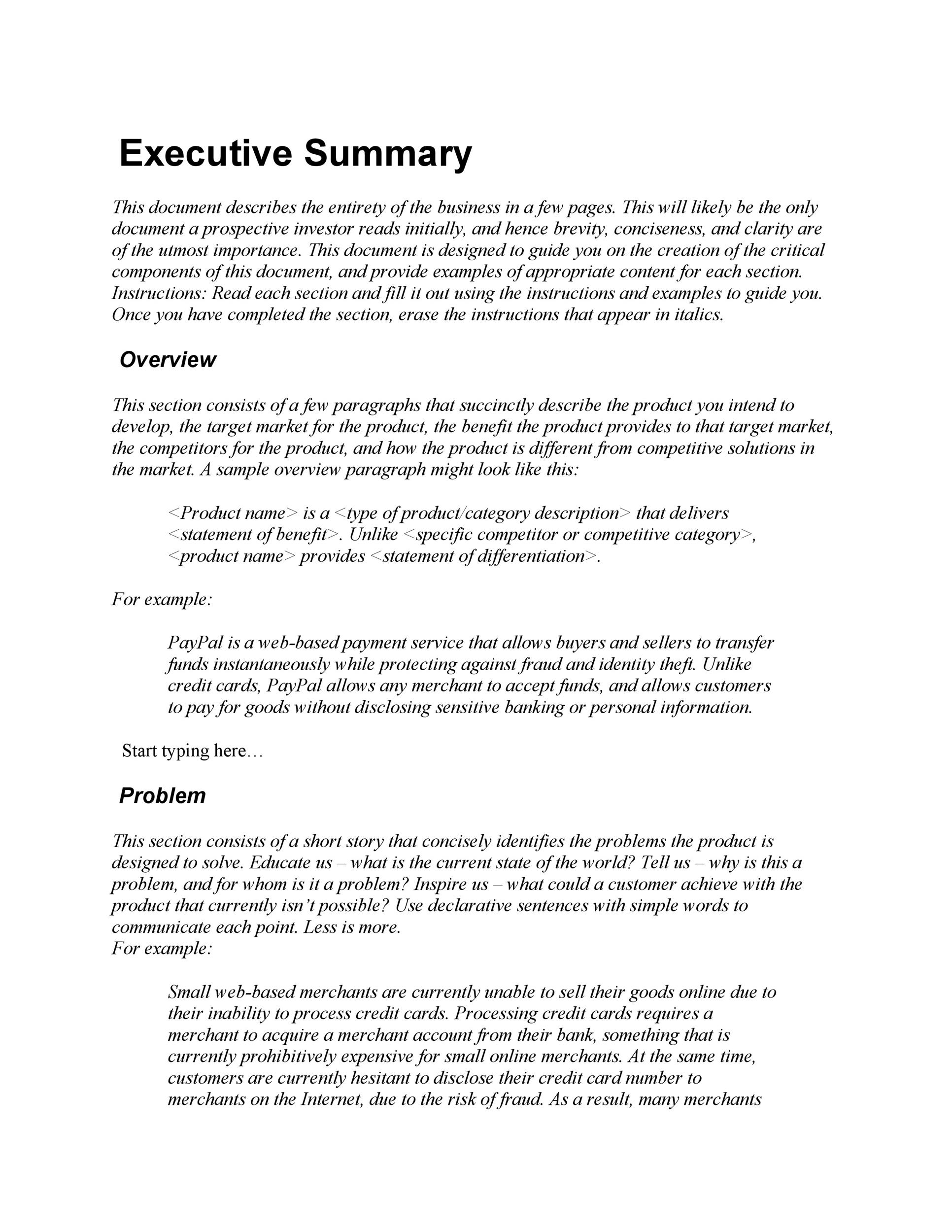 define executive summary of a business plan