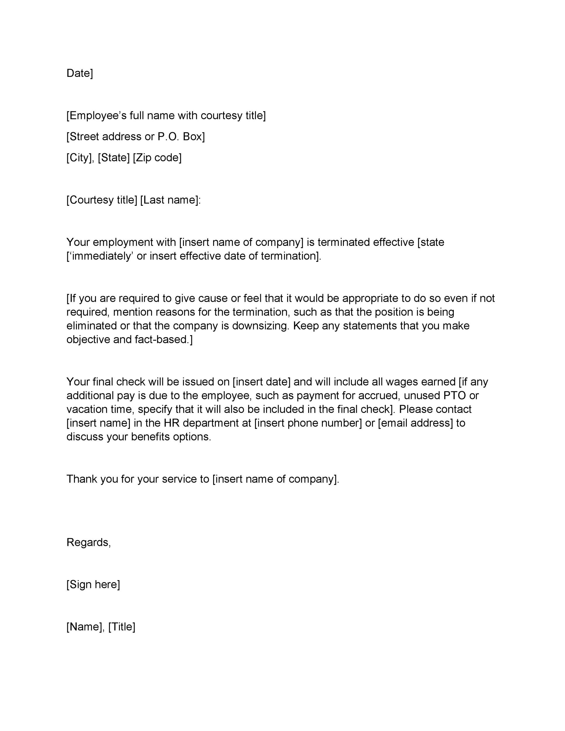 Termination Letter To Employee Template