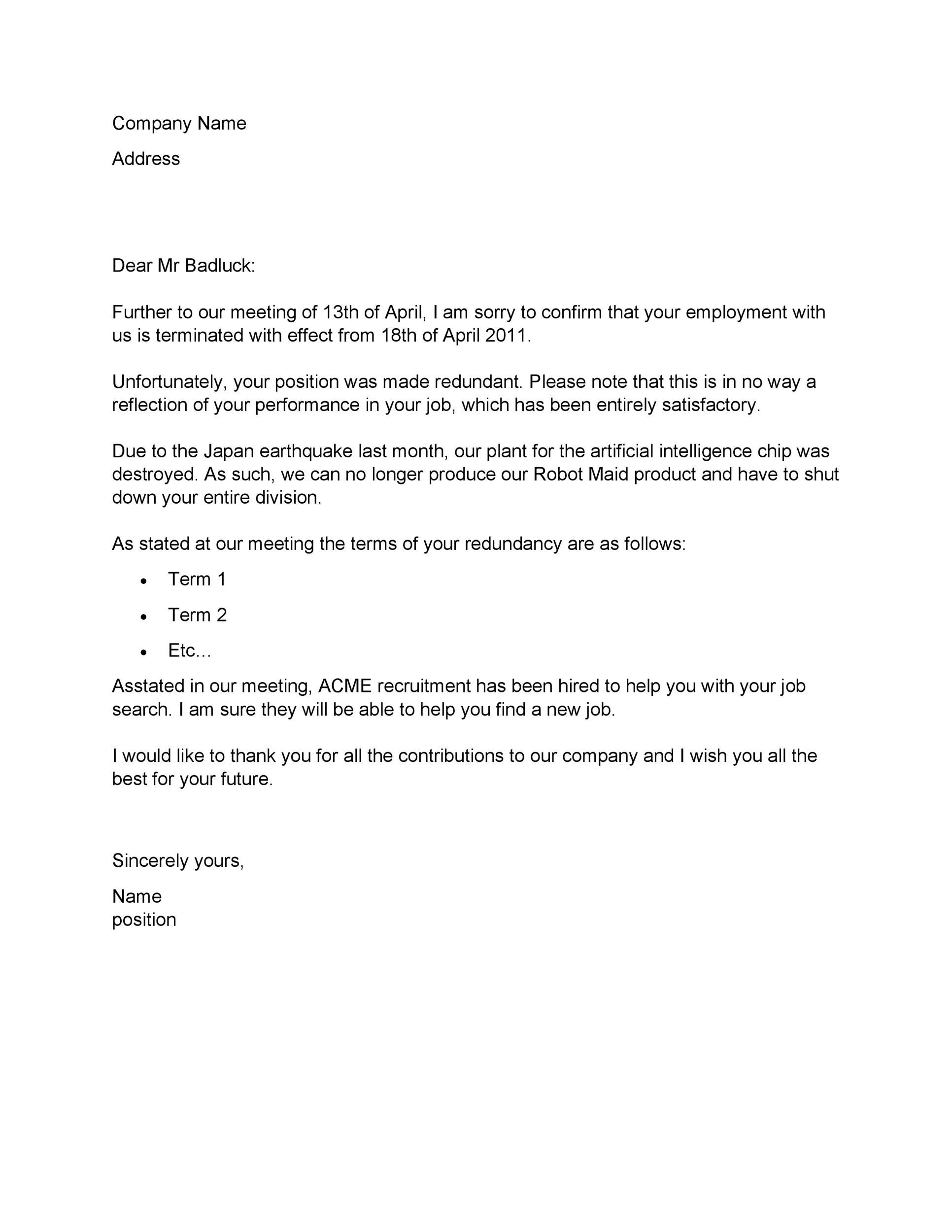 35 Perfect Termination Letter Samples Lease Employee Contract
