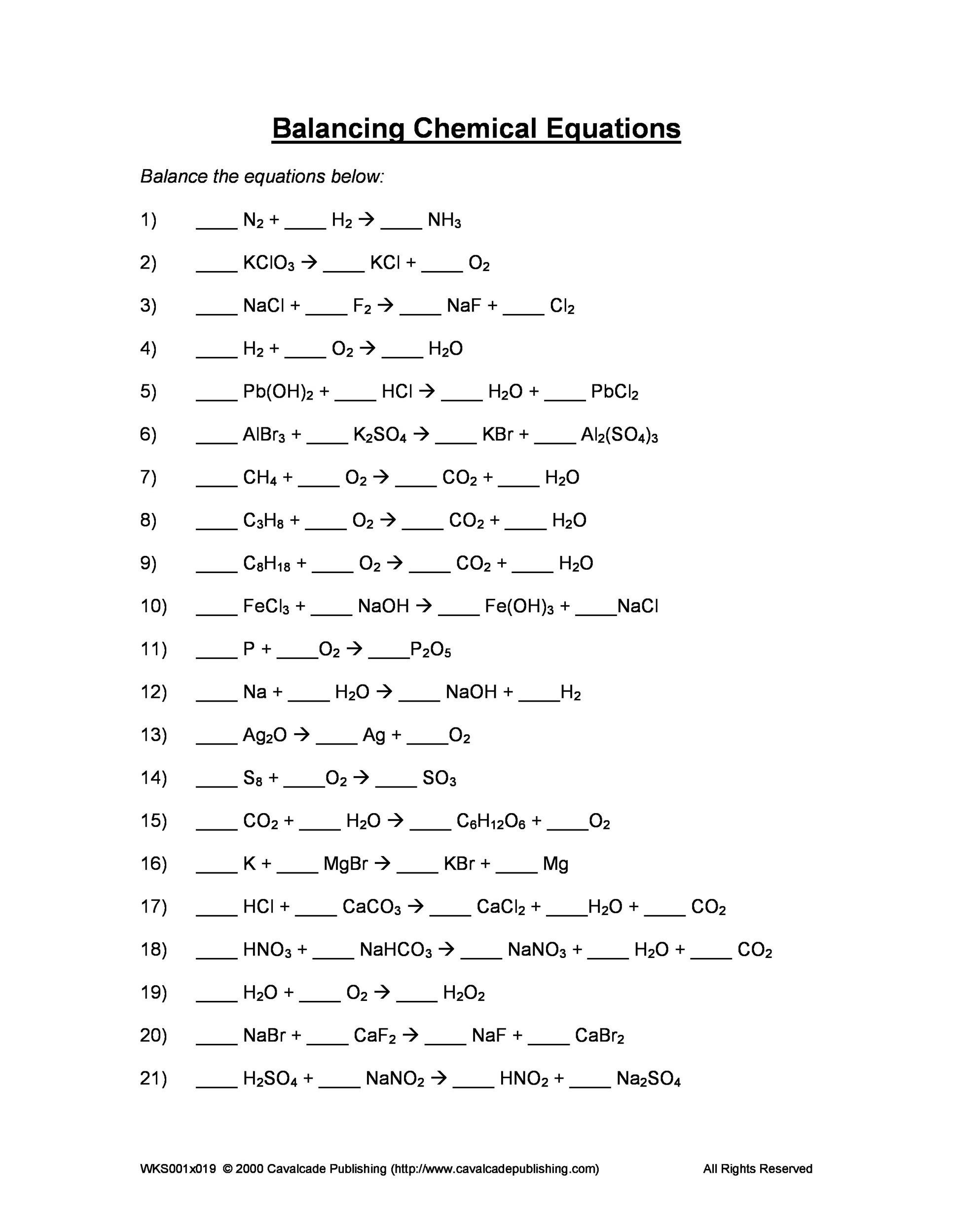 Online homework help for balanced equations: Homework Help Inside Balancing Chemical Equations Worksheet Answers