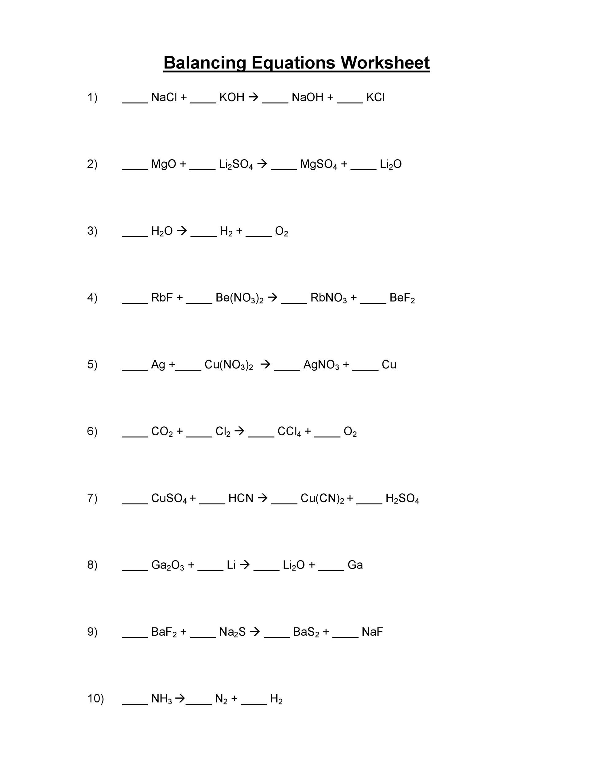 Balancing Equations Color By Number Worksheet Answers