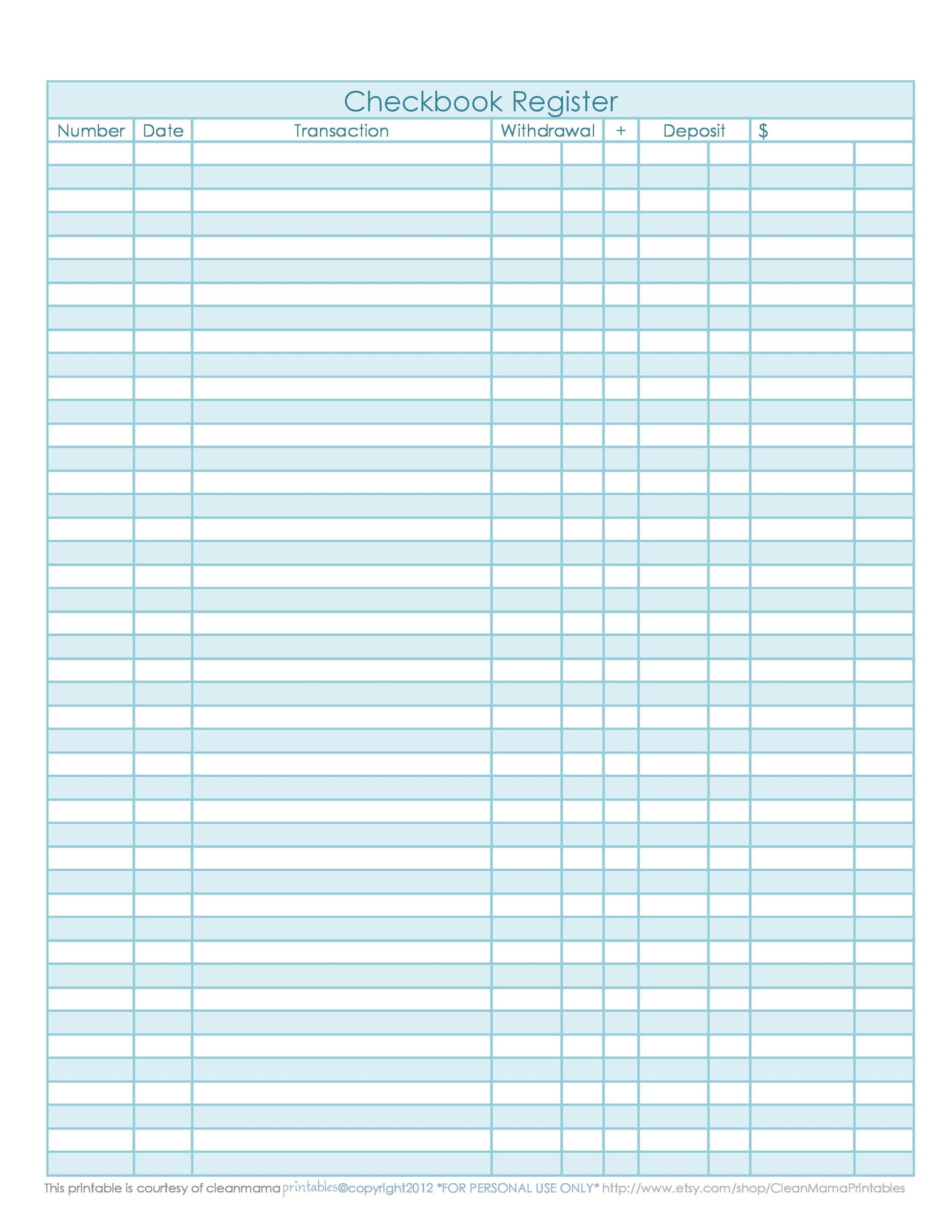 Free Printable Checkbook Template