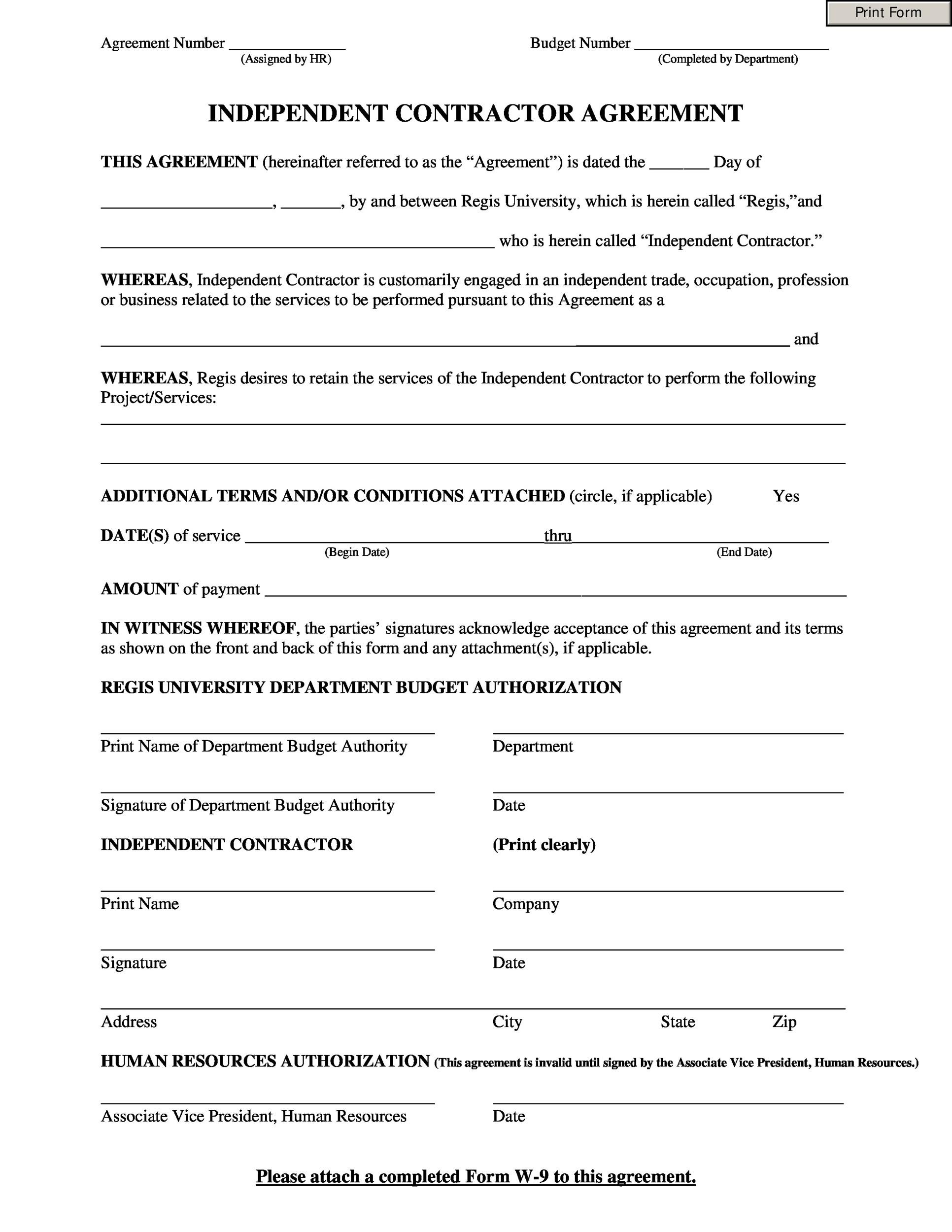 Independent Contractor Agreement Template Word Free Printable