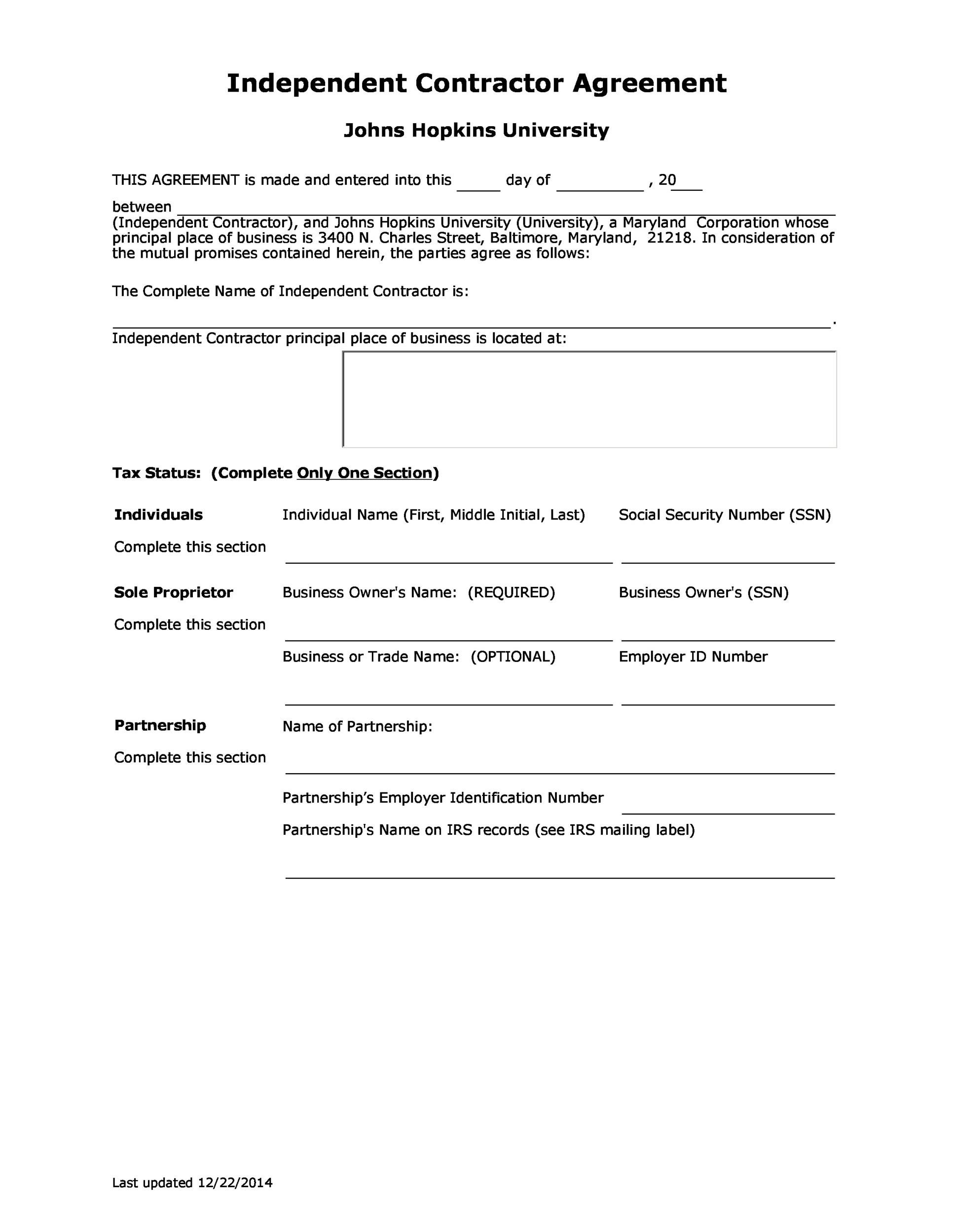 50  FREE Independent Contractor Agreement Forms Templates