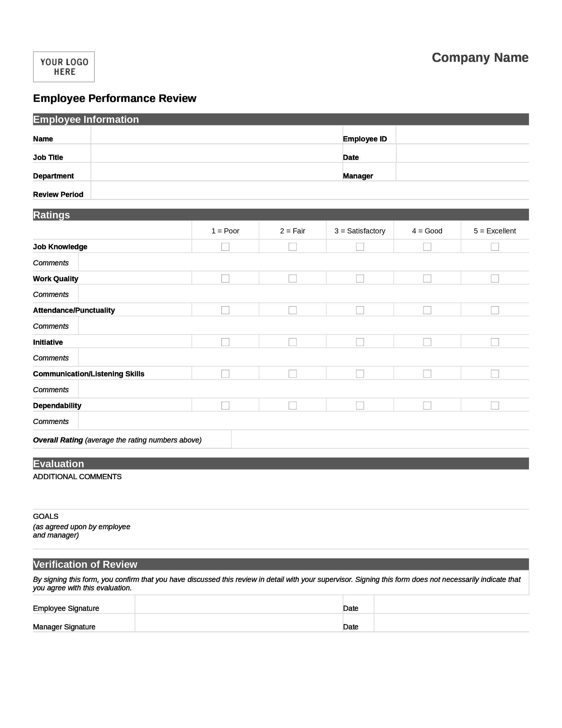 Performance evaluation sheet