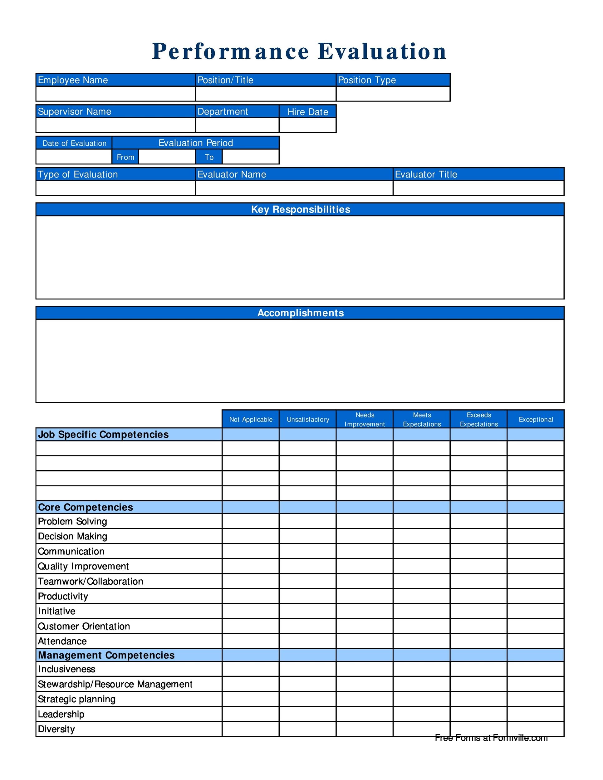 Free Printable Performace Review Forms Printable Forms Free Online