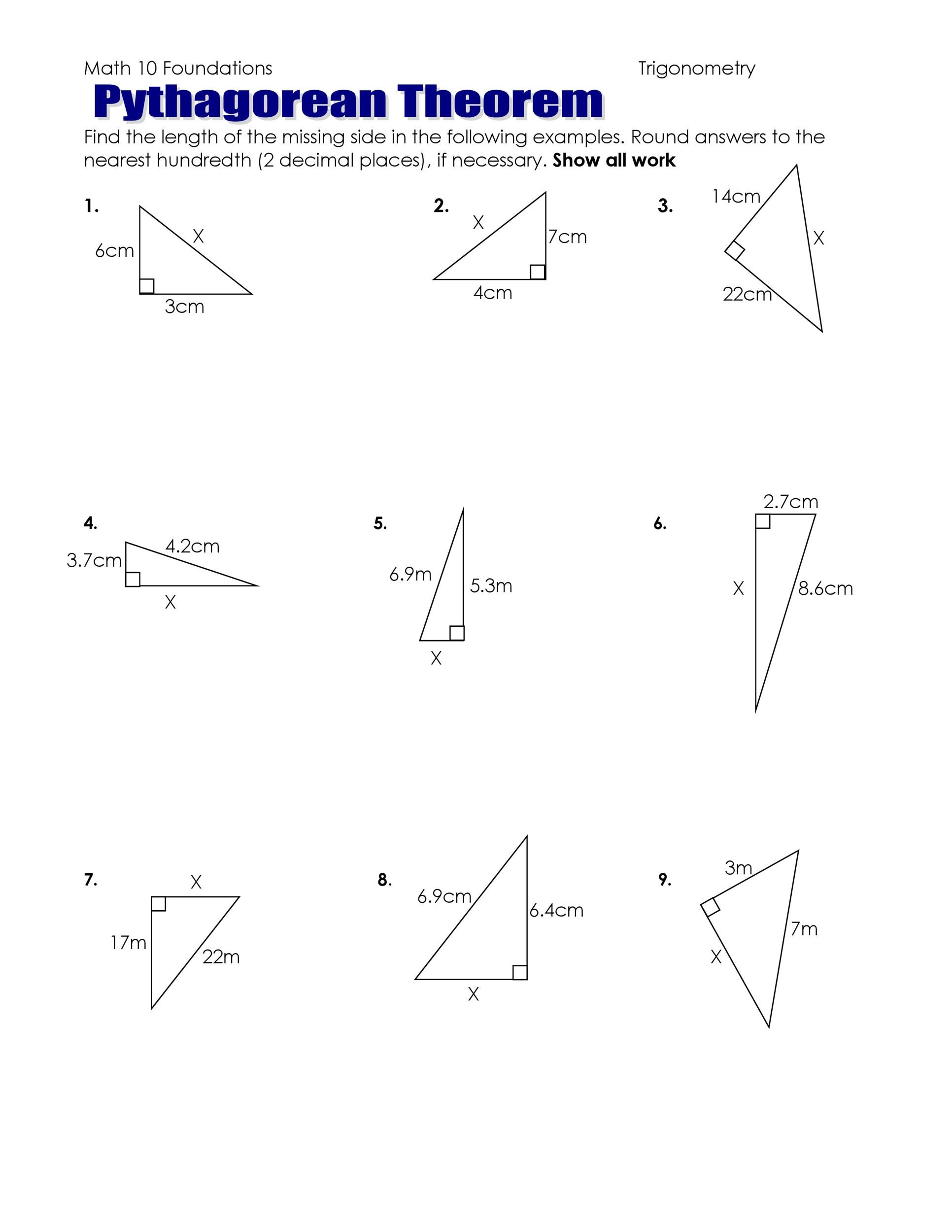 Pythagorean Theorem Worksheet Answer Key - Promotiontablecovers Inside The Pythagorean Theorem Worksheet