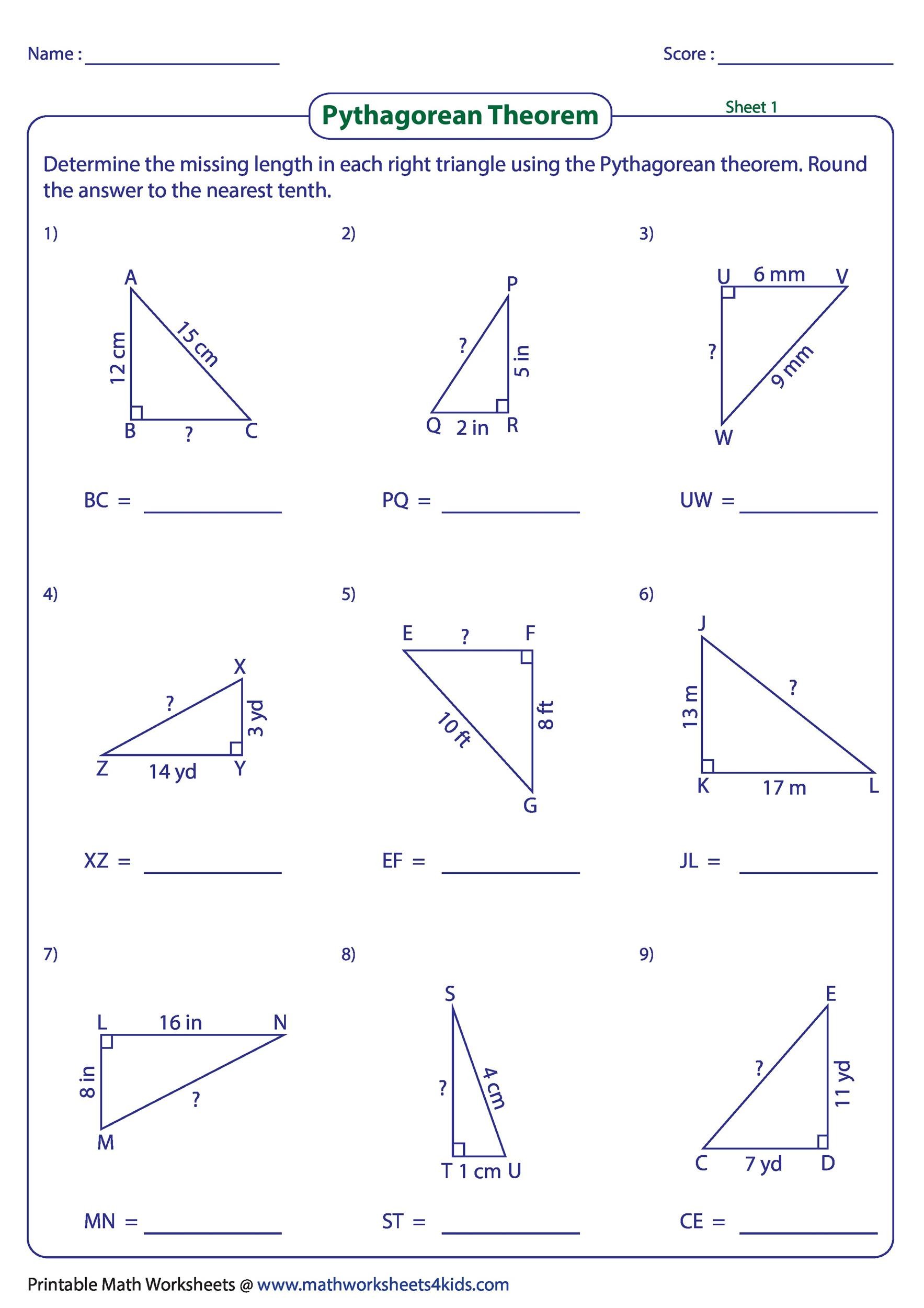 63 Homework And Practice The Pythagorean Theorem