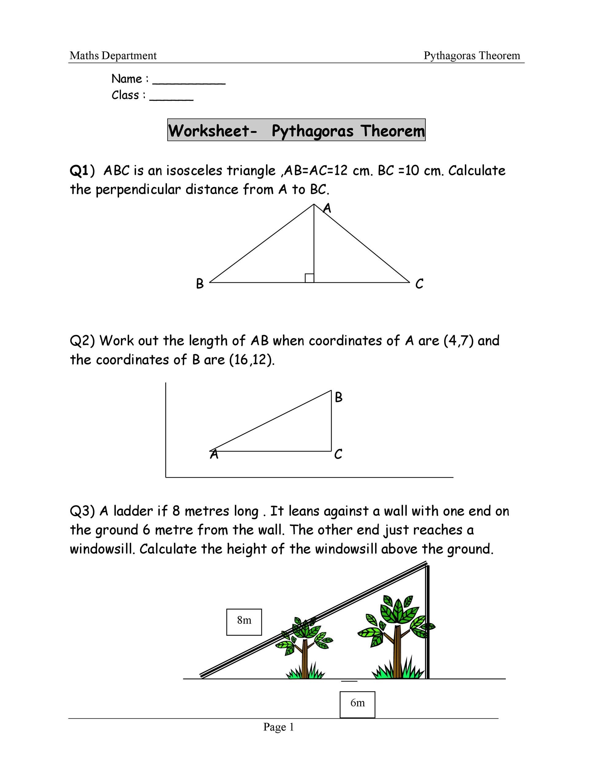 Algebra Geometry B Pythagorean Theorem Word Problems Worksheet Answers