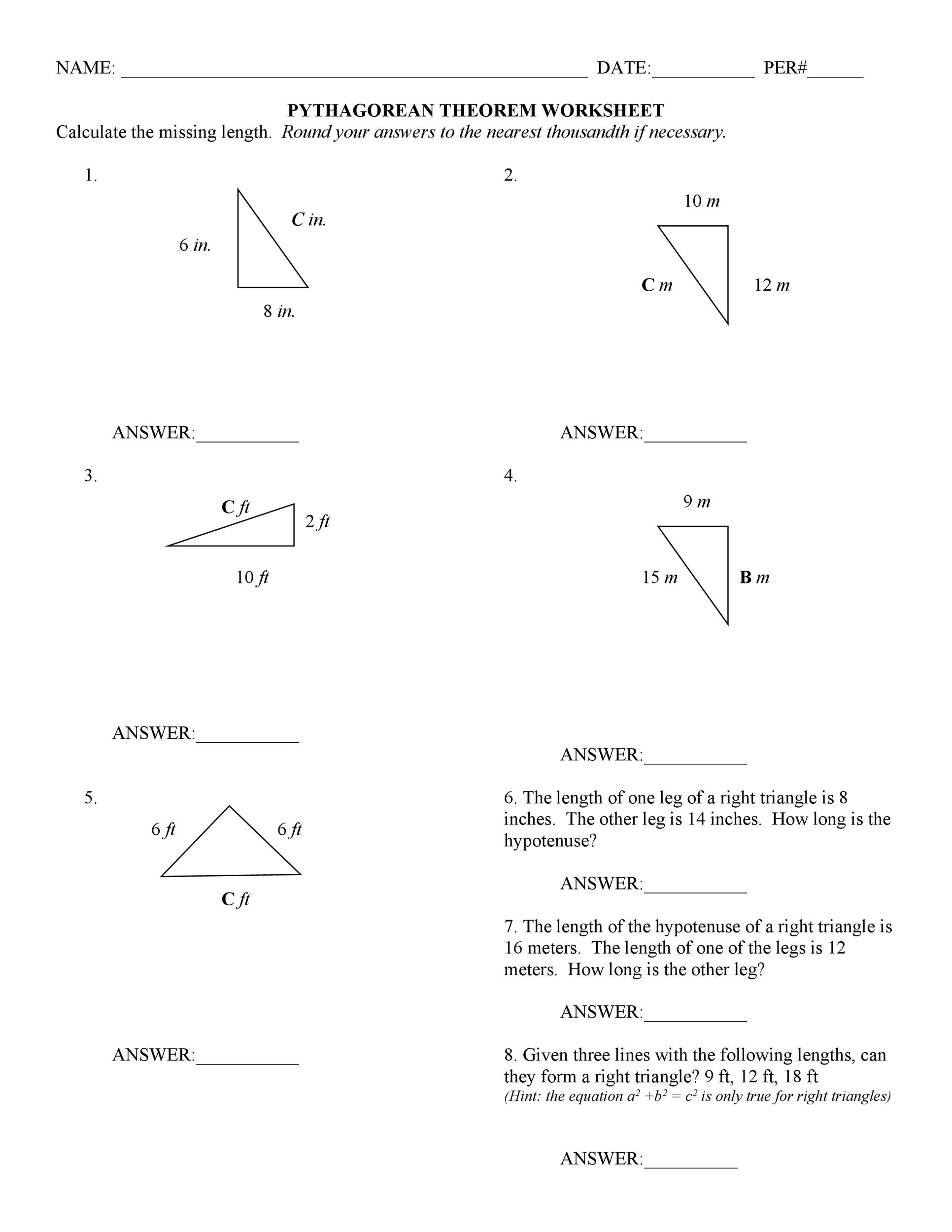 48 Pythagorean Theorem Worksheet with Answers [Word + PDF]