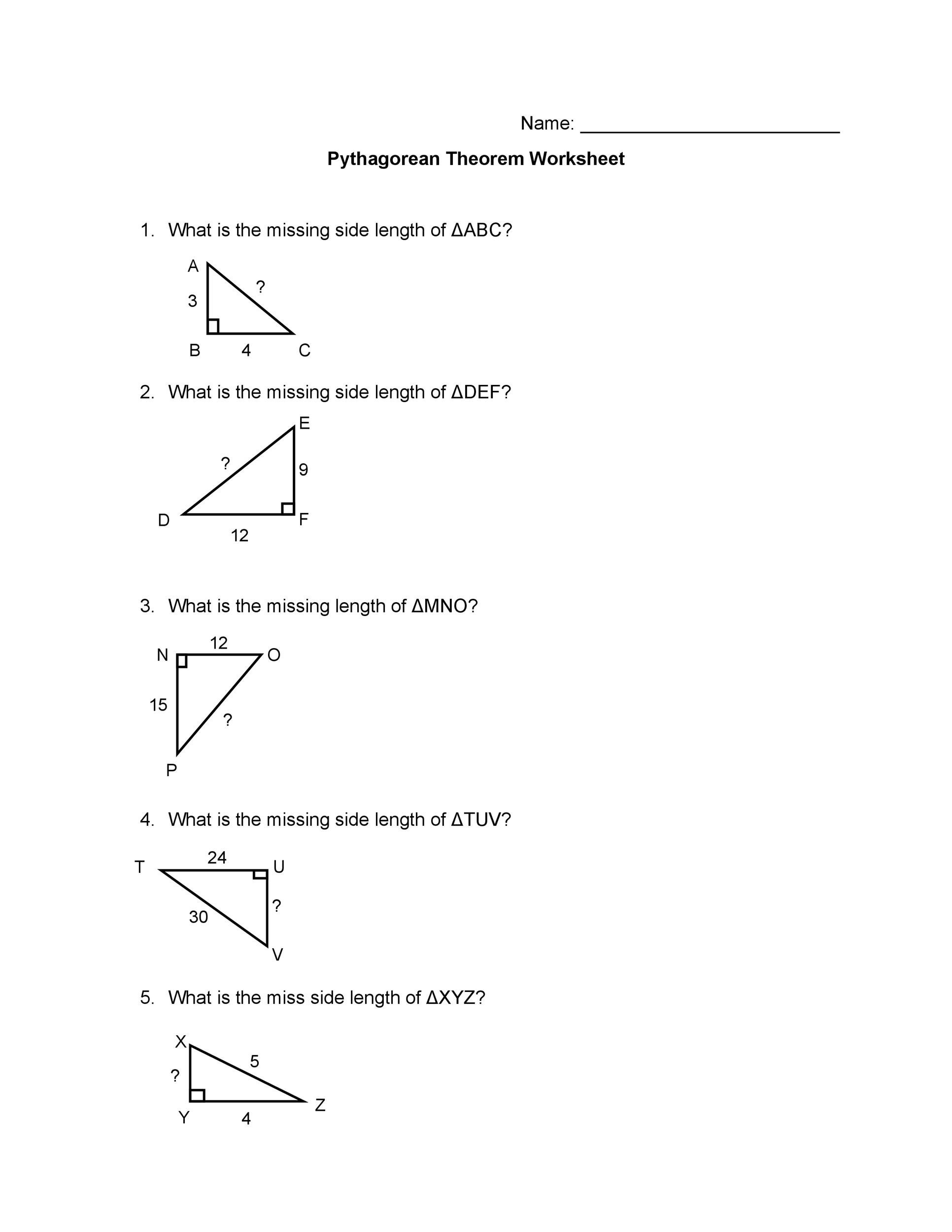 Pythagorean Theorem Review Worksheet Answers